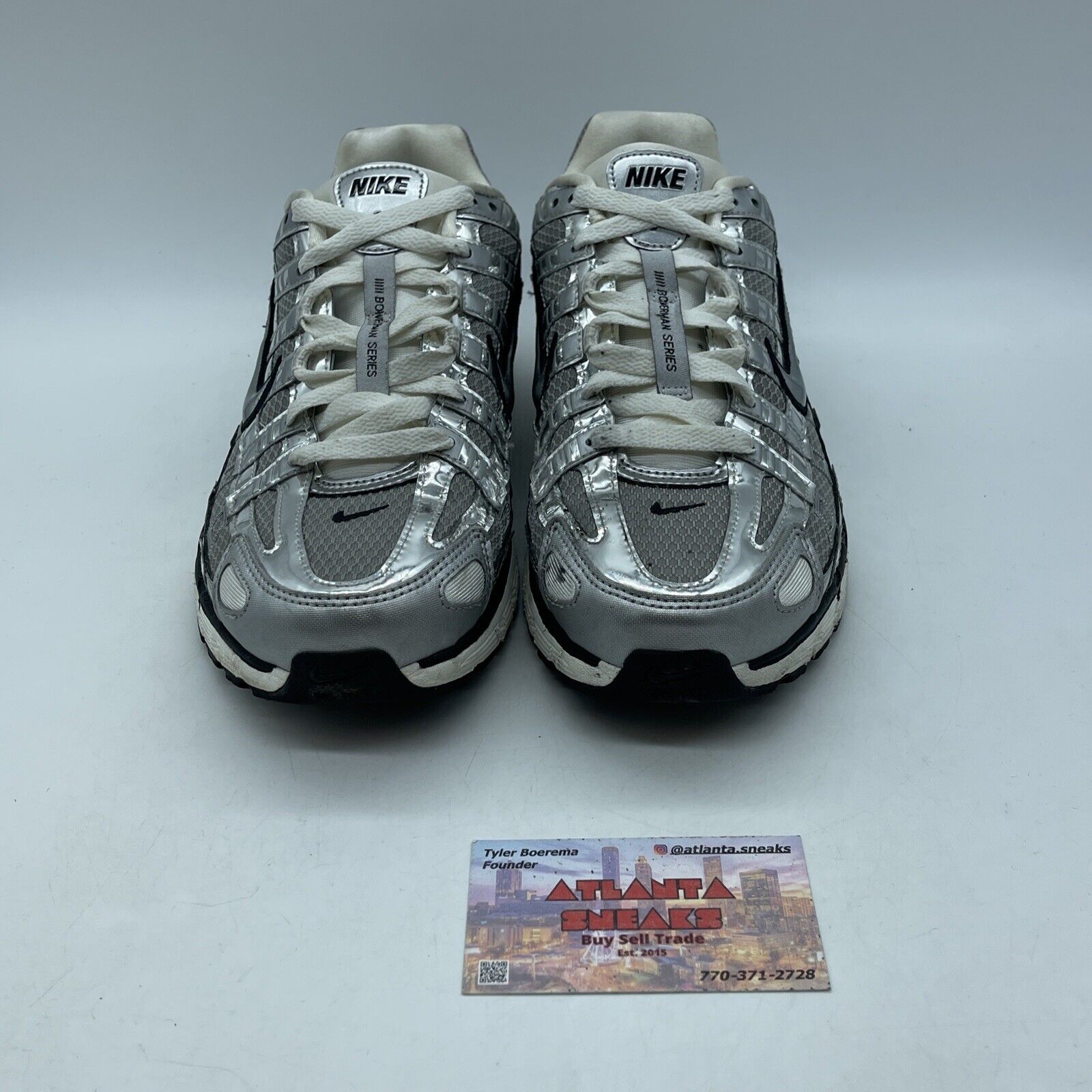 Size 8.5 - Nike P-6000 Metallic Silver White Black Suede leather (CN0149-001)