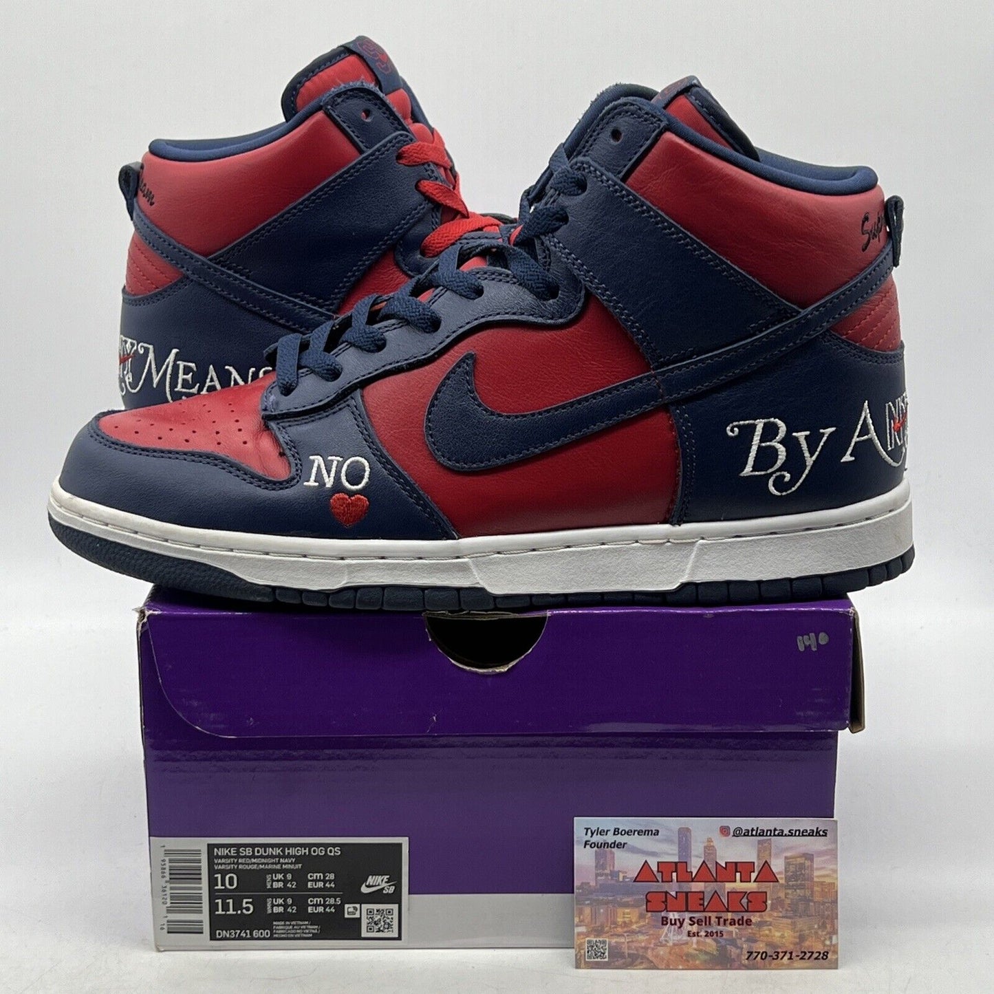 Size 10 - Nike Dunk High SB x Supreme By Any Means Red Navy Leather (DN3741-600)