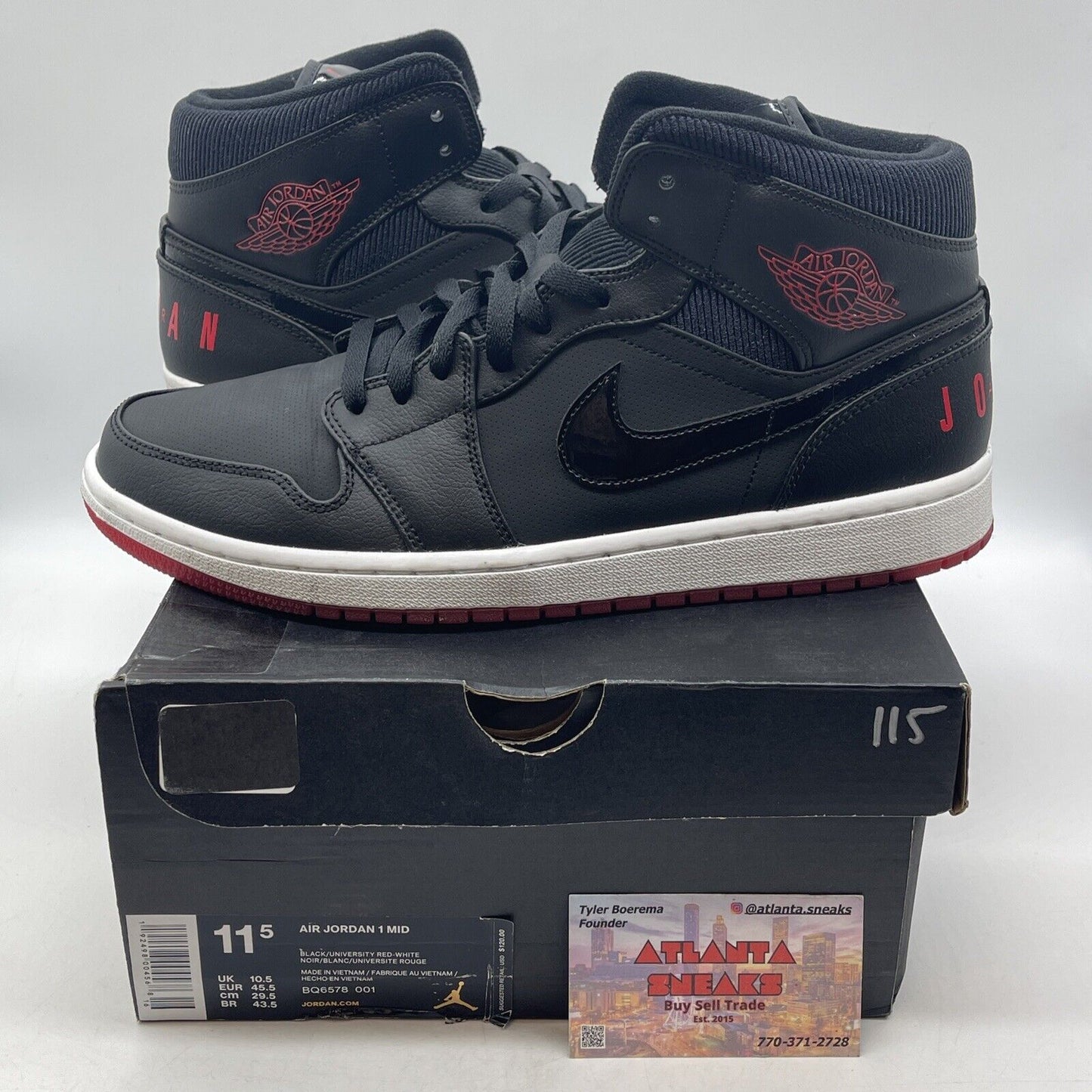 Size 11.5 - Air Jordan 1 Retro Mid Bred Black Red White (BQ6578-001)