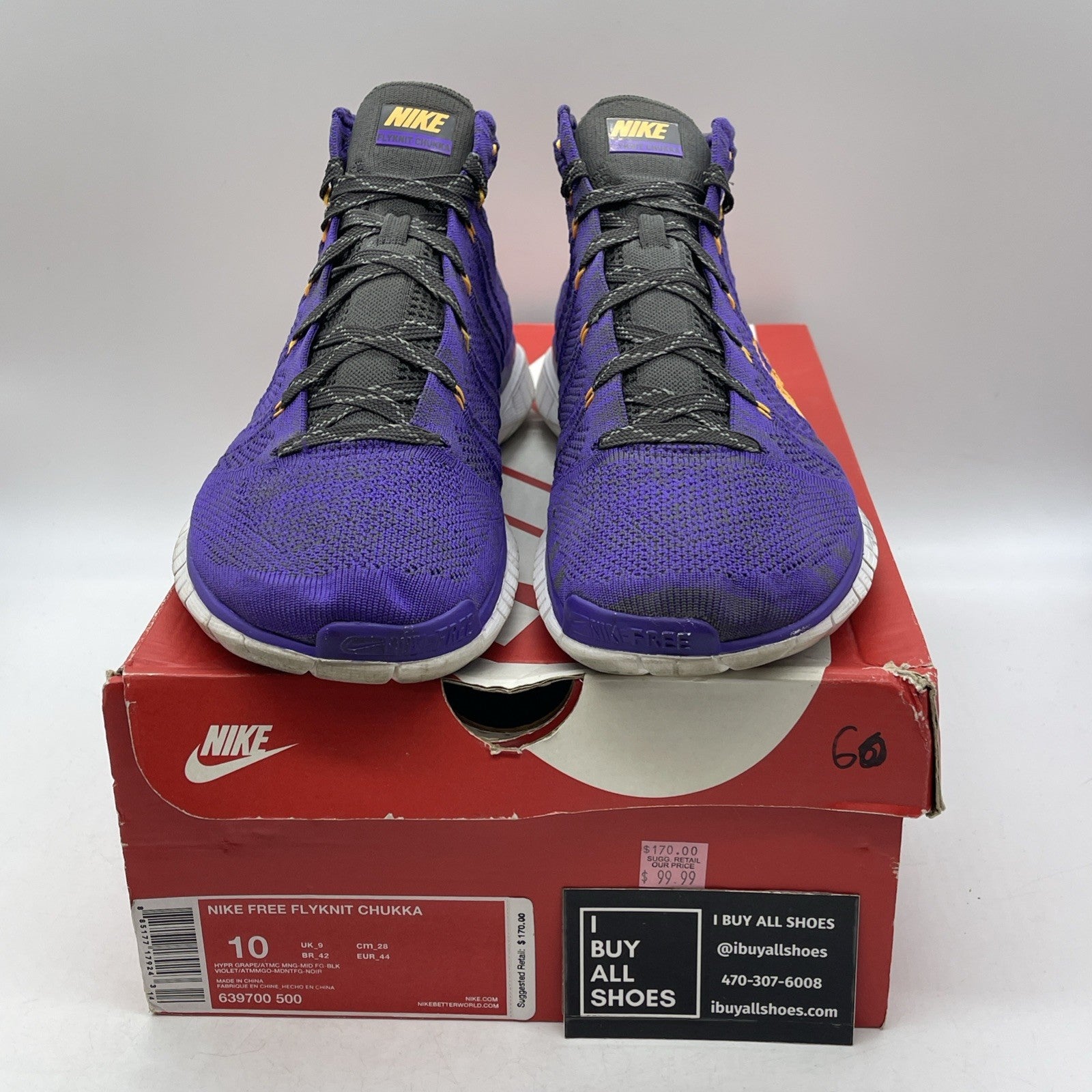Size 10 - Nike Free Flyknit Chukka Hyper Grape (639700-500)