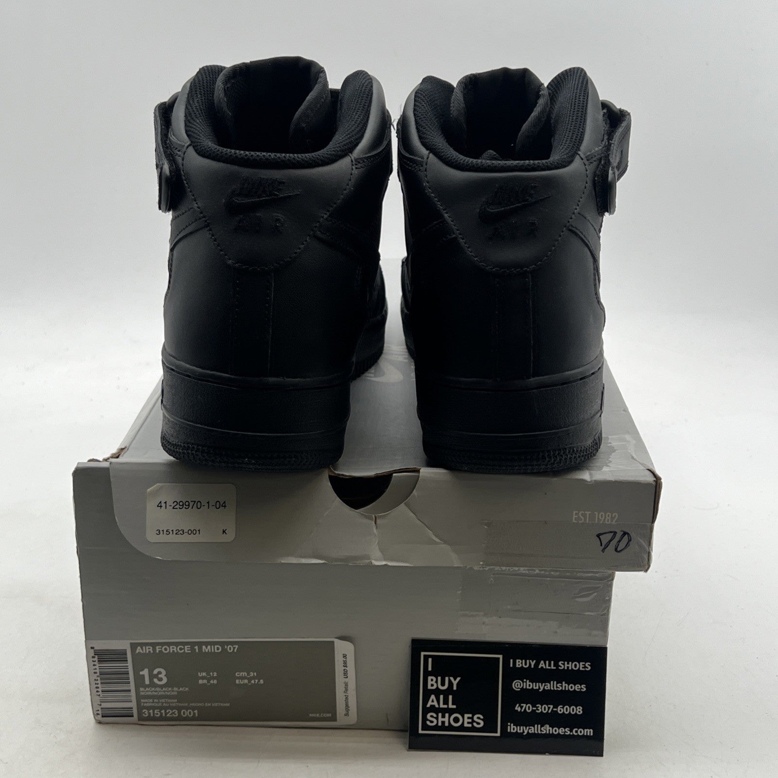 Size 13 - Nike Air Force 1 '07 Mid Triple Black (315123-001)