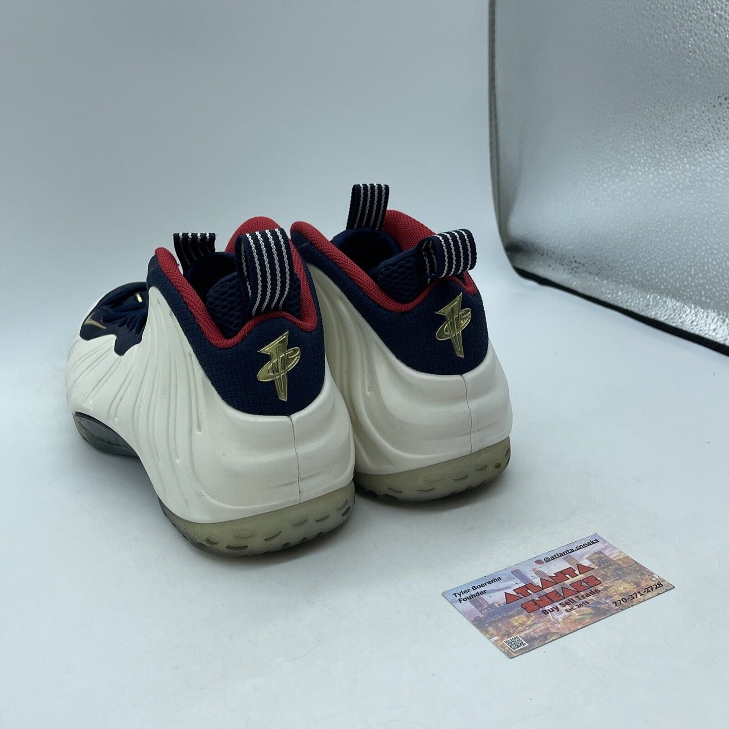 Size 10.5 - Nike Air Foamposite One PRM Olympic White Blue Leather (575420-400)