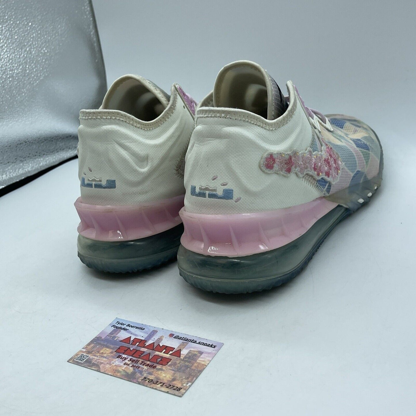 Size 11 - Nike atmos x LeBron 18 Low Sakura White Blue Pink Leather (CV7562-101)