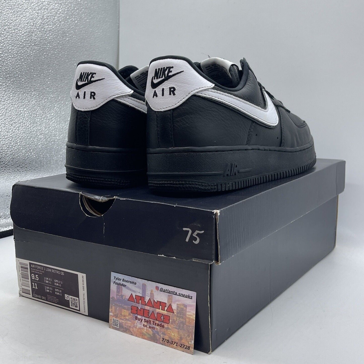 Size 9.5 - Nike Air Force 1 Retro QS Low Black White Leather (CQ0492-001)