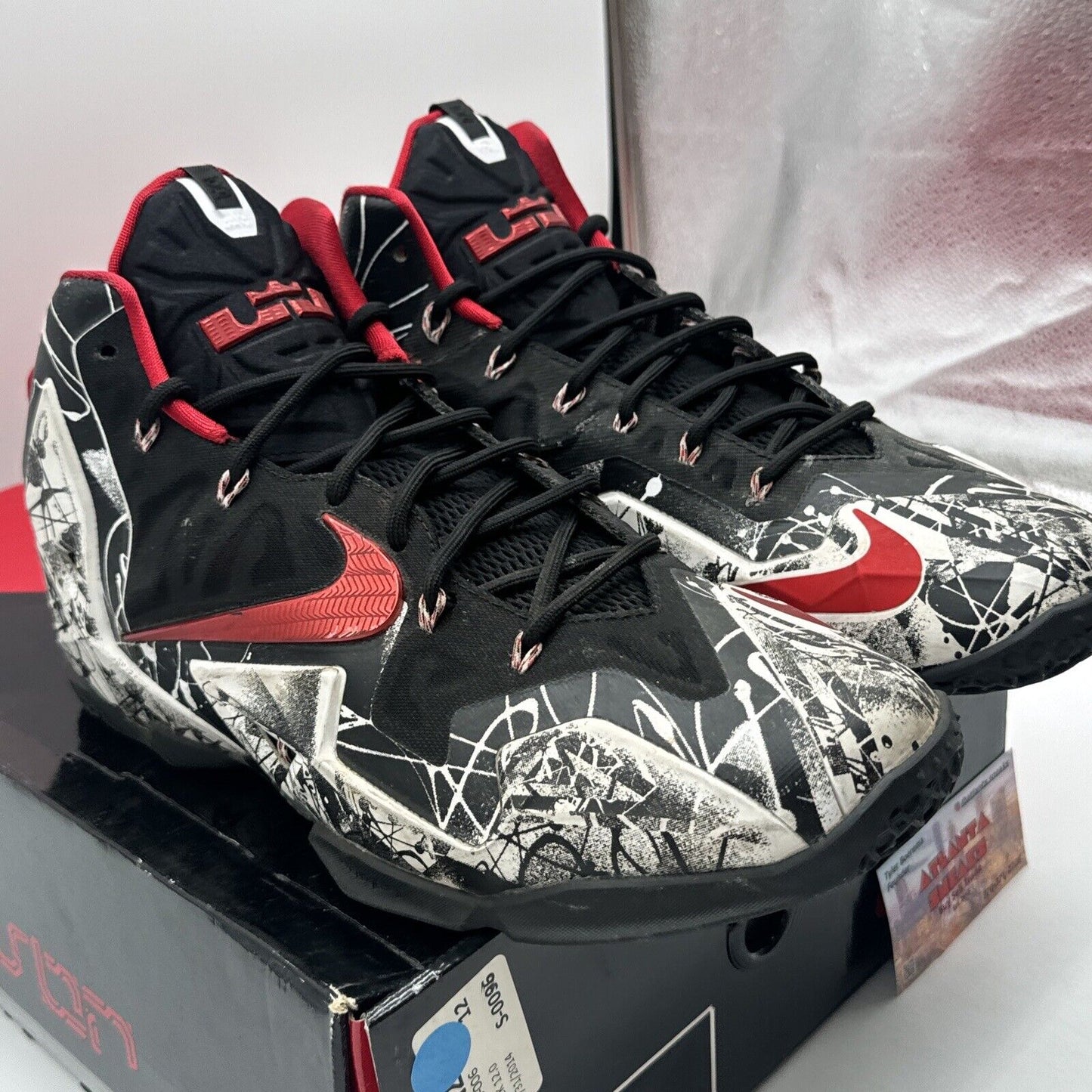 Size 12 - Nike LeBron 11 Graffiti 2014 Red Black White Retro Bred Basketball Sho