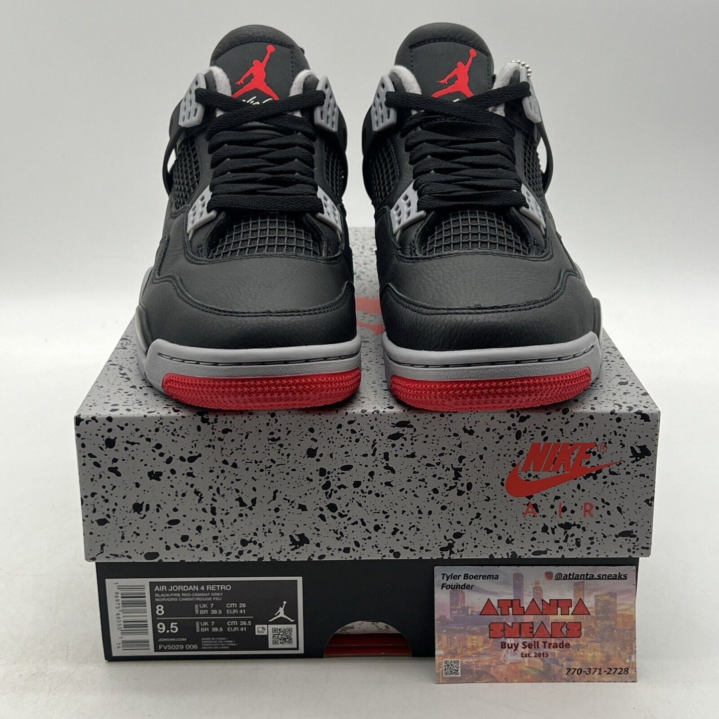 Size 8 - Air Jordan 4 Retro Bred Reimagined Black White Red Leather (FV5029-006)