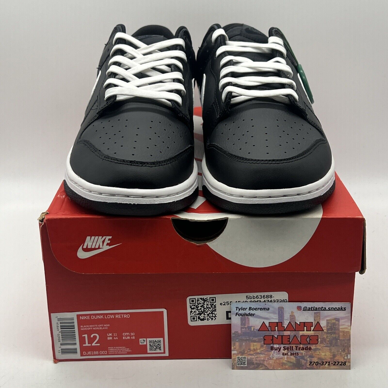 Size 12 - Nike Dunk Low Black Panda White Leather (DJ6188-002)