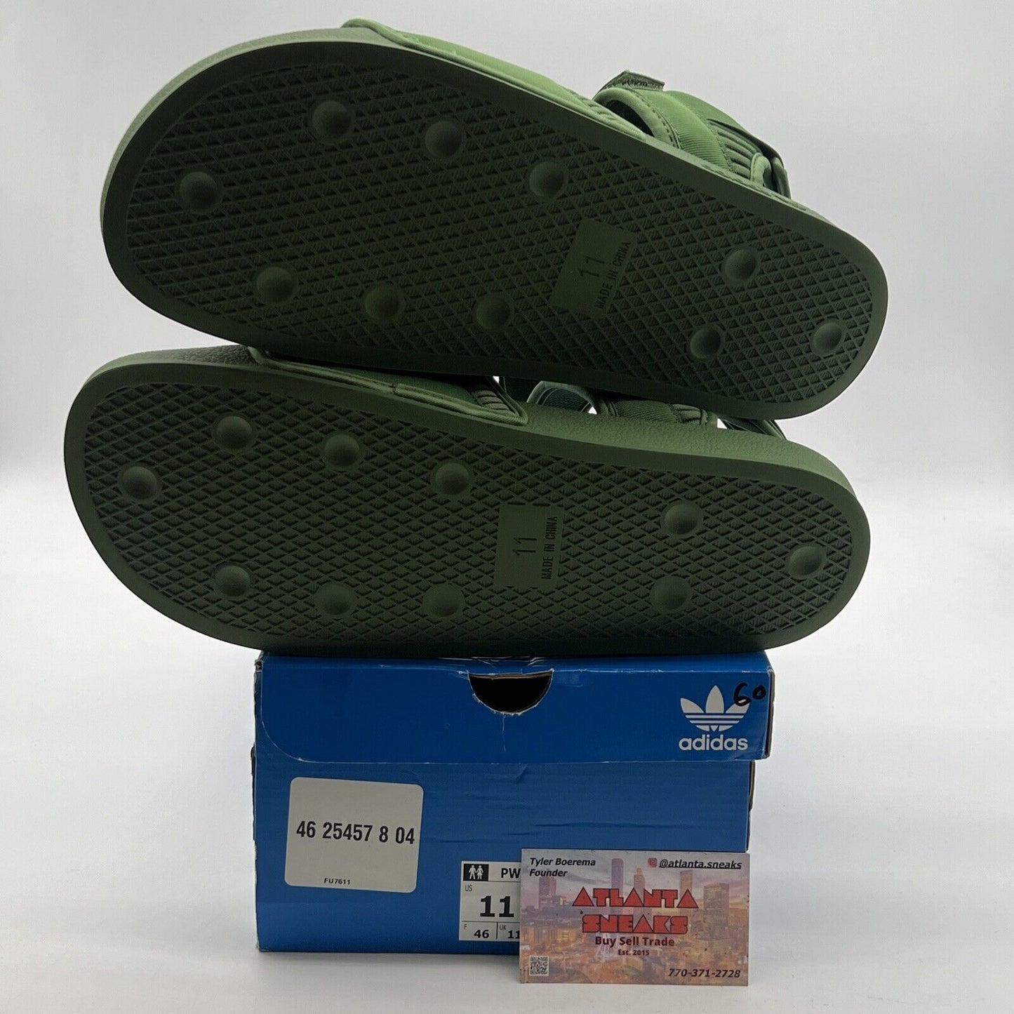 Size 11 - Adidas Pharrell Williams Hu Adilette 2.0 Sandals Green (FU7611)