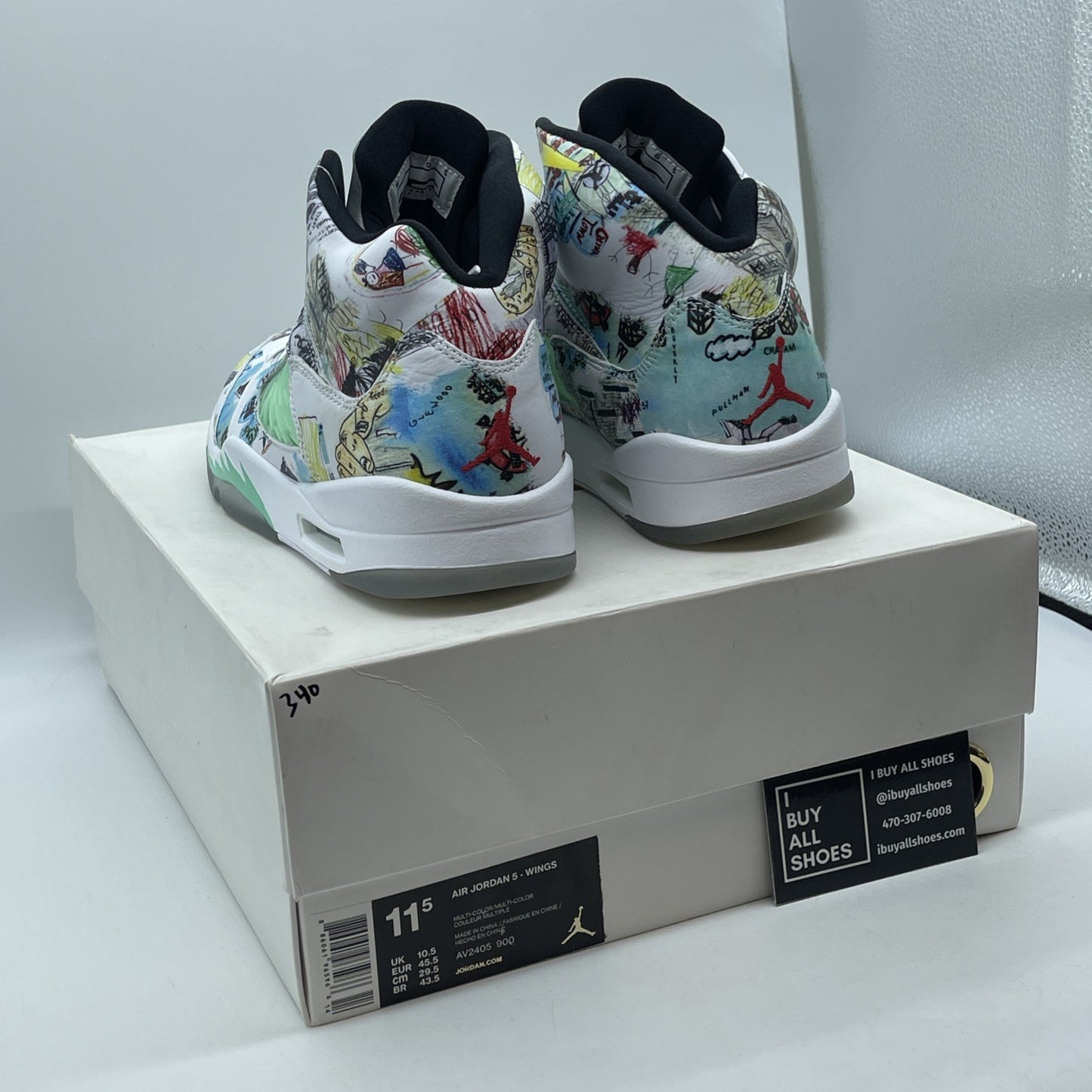 Size 11.5 - Air Jordan 5 Retro Wings White Blue Leather (AV2405-900)