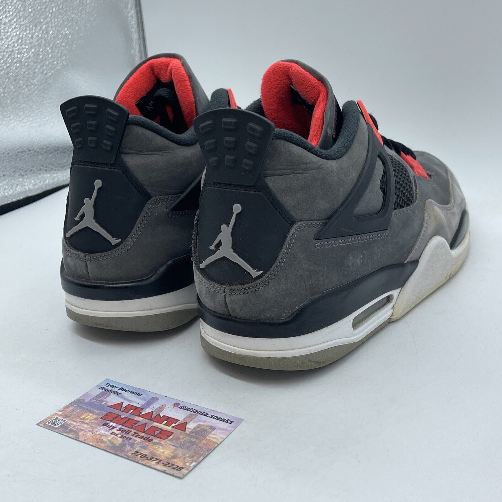 Size 10 - Jordan 4 Retro Mid Infrared White Grey Black Suede (DH6927-061)