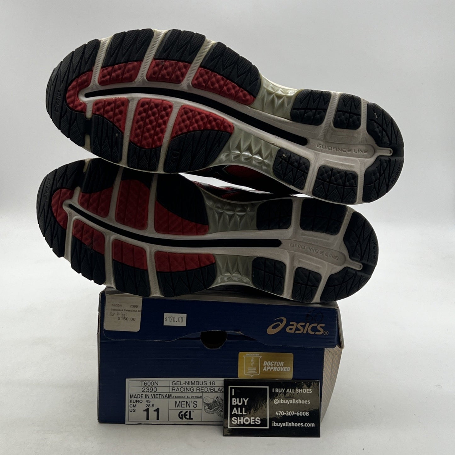 Size 11 - ASICS Gel-nimbus 18 Fluidfit Red And Black Trainers (T600N-2390)