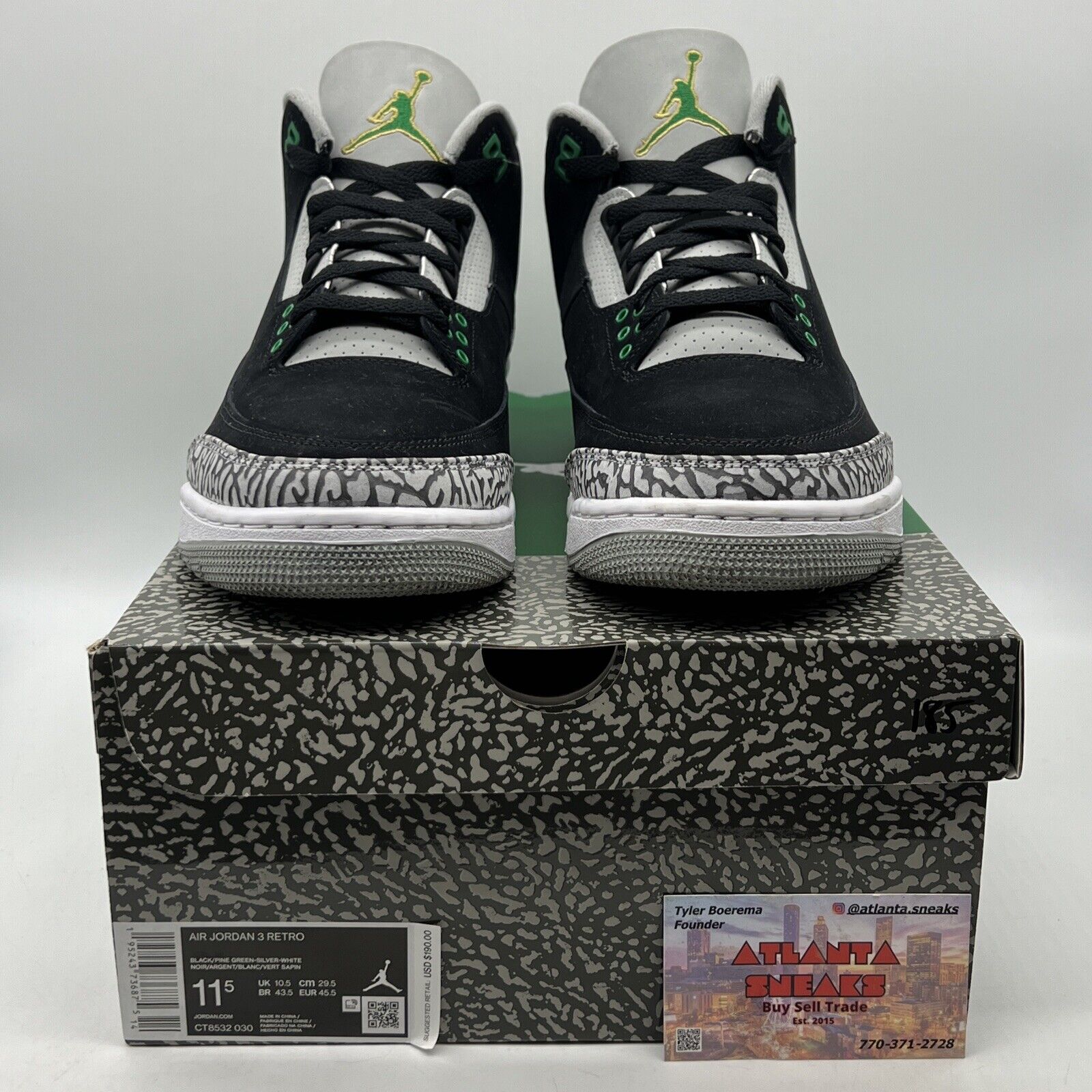 Size 11.5 - Jordan 3 Retro Mid Pine Green Black Grey Suede Leather (CT8532-030)