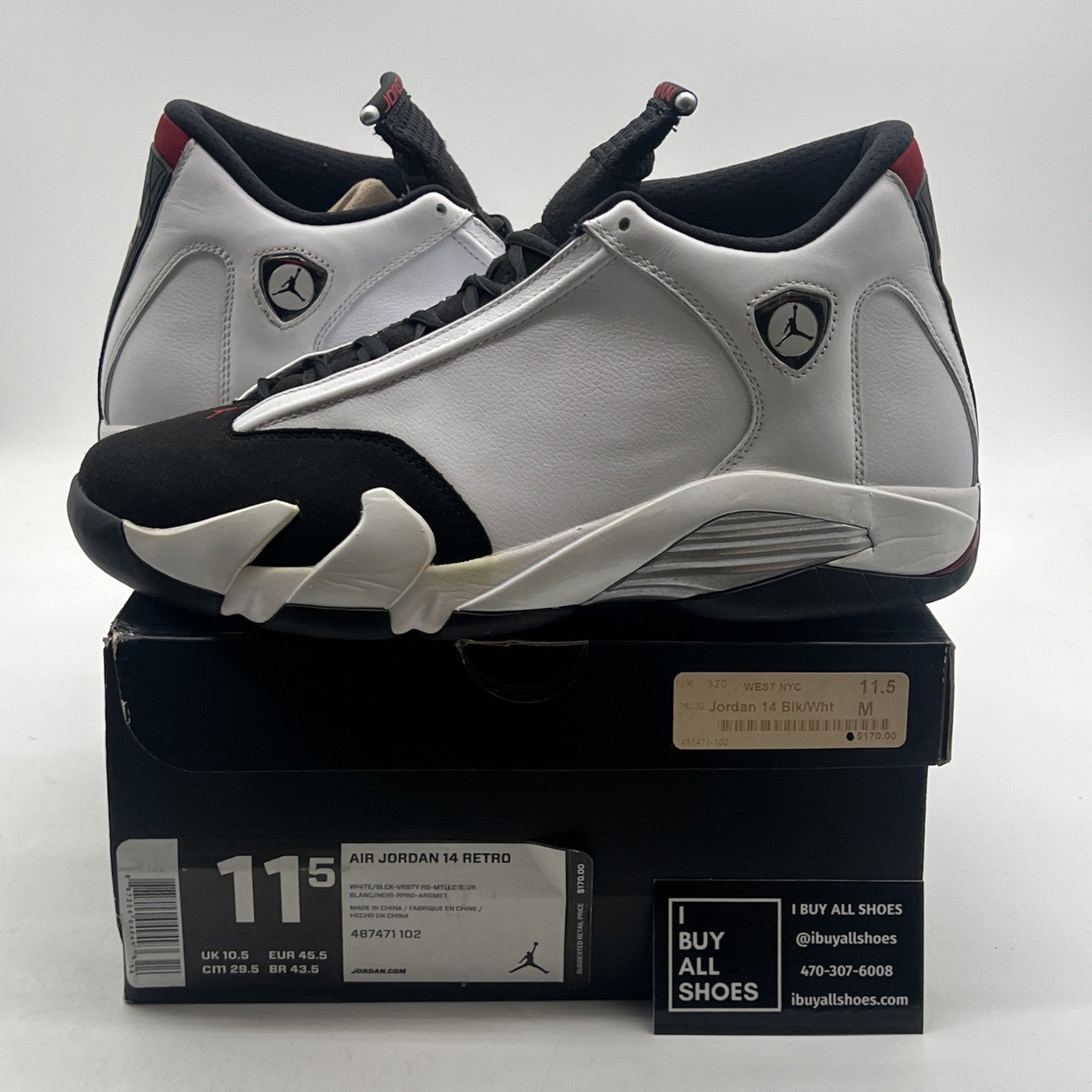 Size 11.5 - Air Jordan 14 Retro 2014 Black Toe (487471-102)