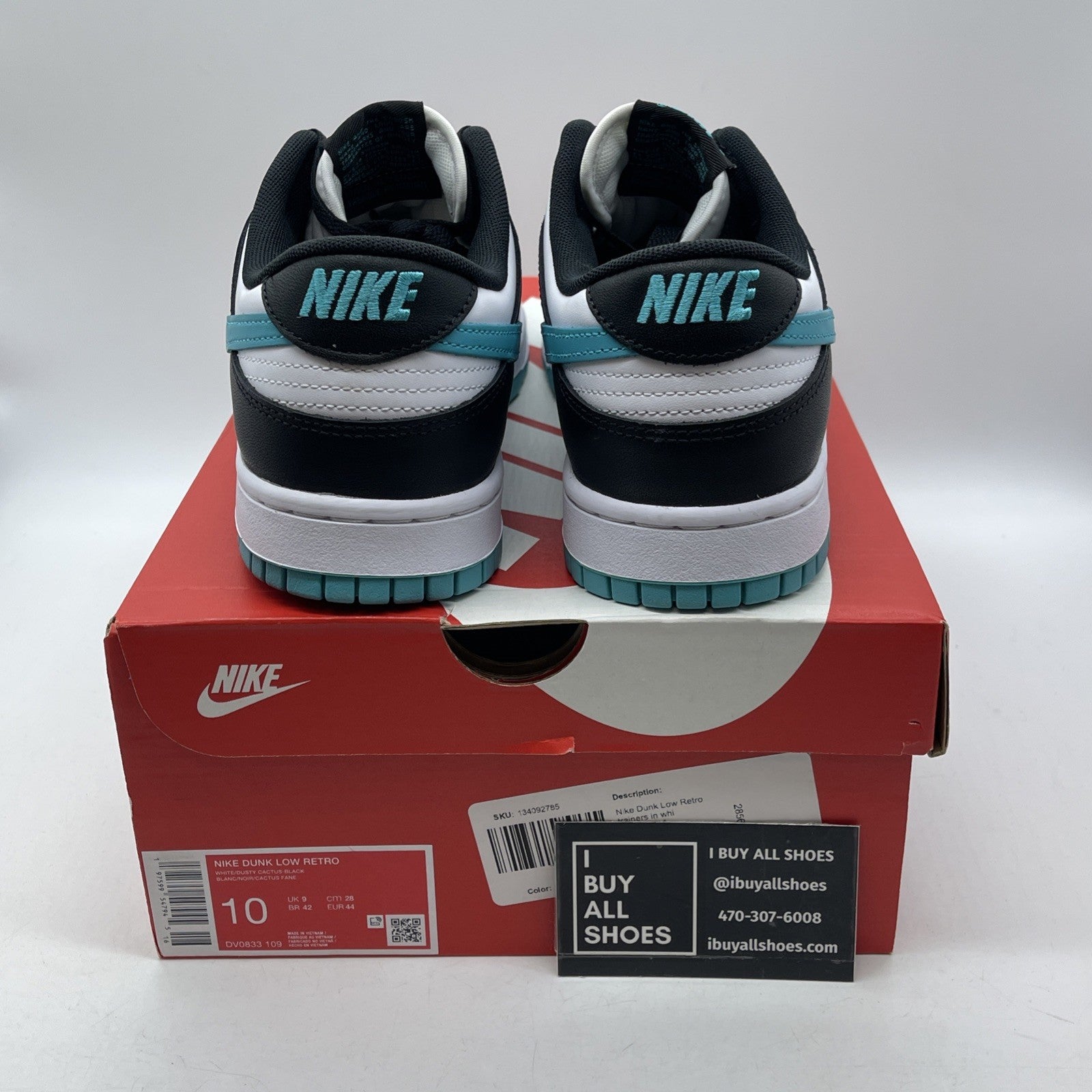 Size 10 - Nike Dunk Low Black Dusty Cactus Blue White Leather (DV0833-109)