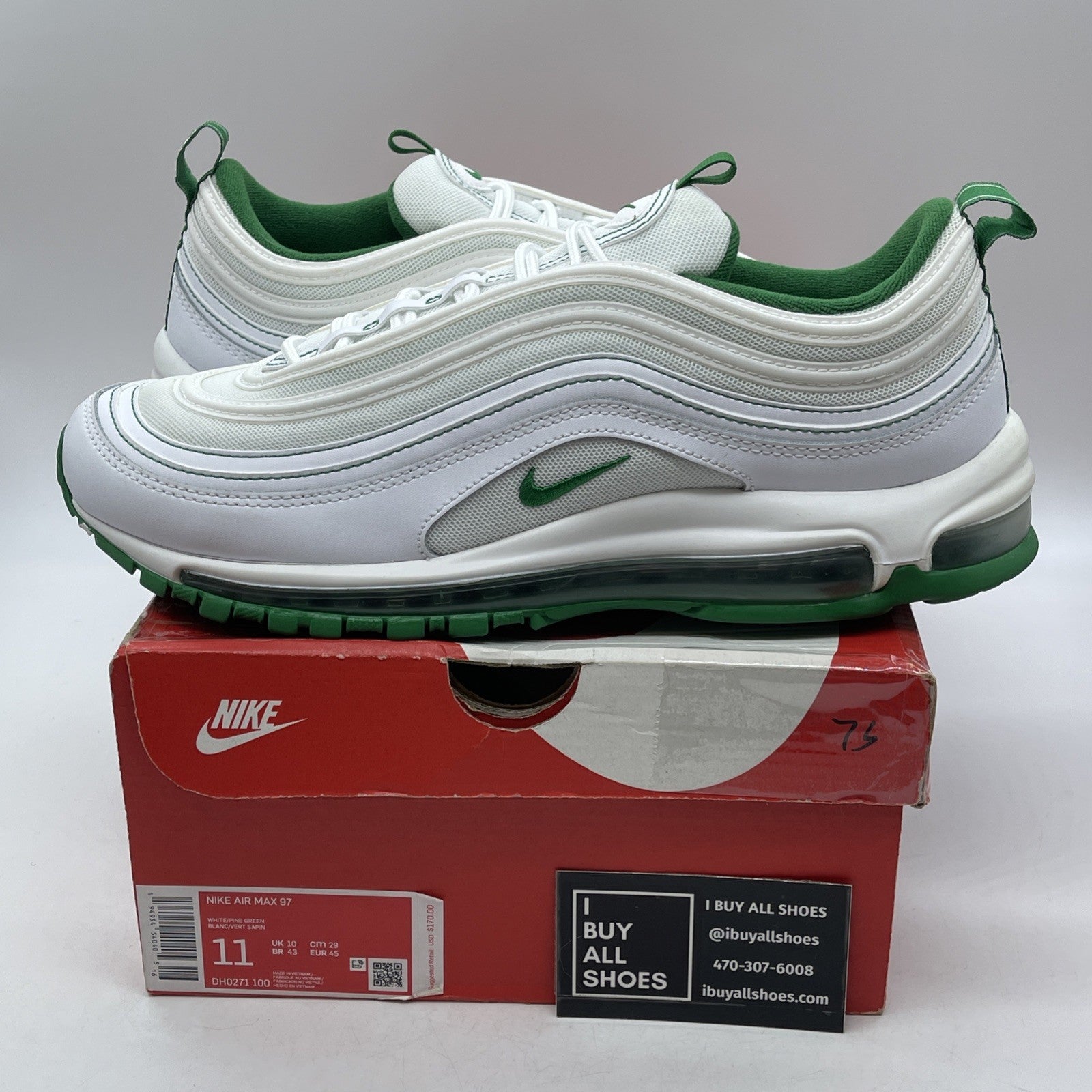 Size 11 - Nike Air Max 97 Pine Green White Suede Leather (DH0271-100)