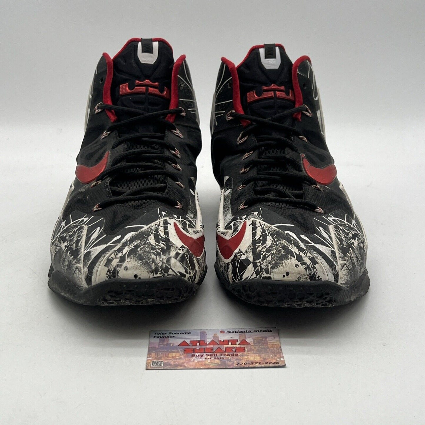 Size 14 - Nike LeBron 11 Graffiti White Black Red (616175-100)