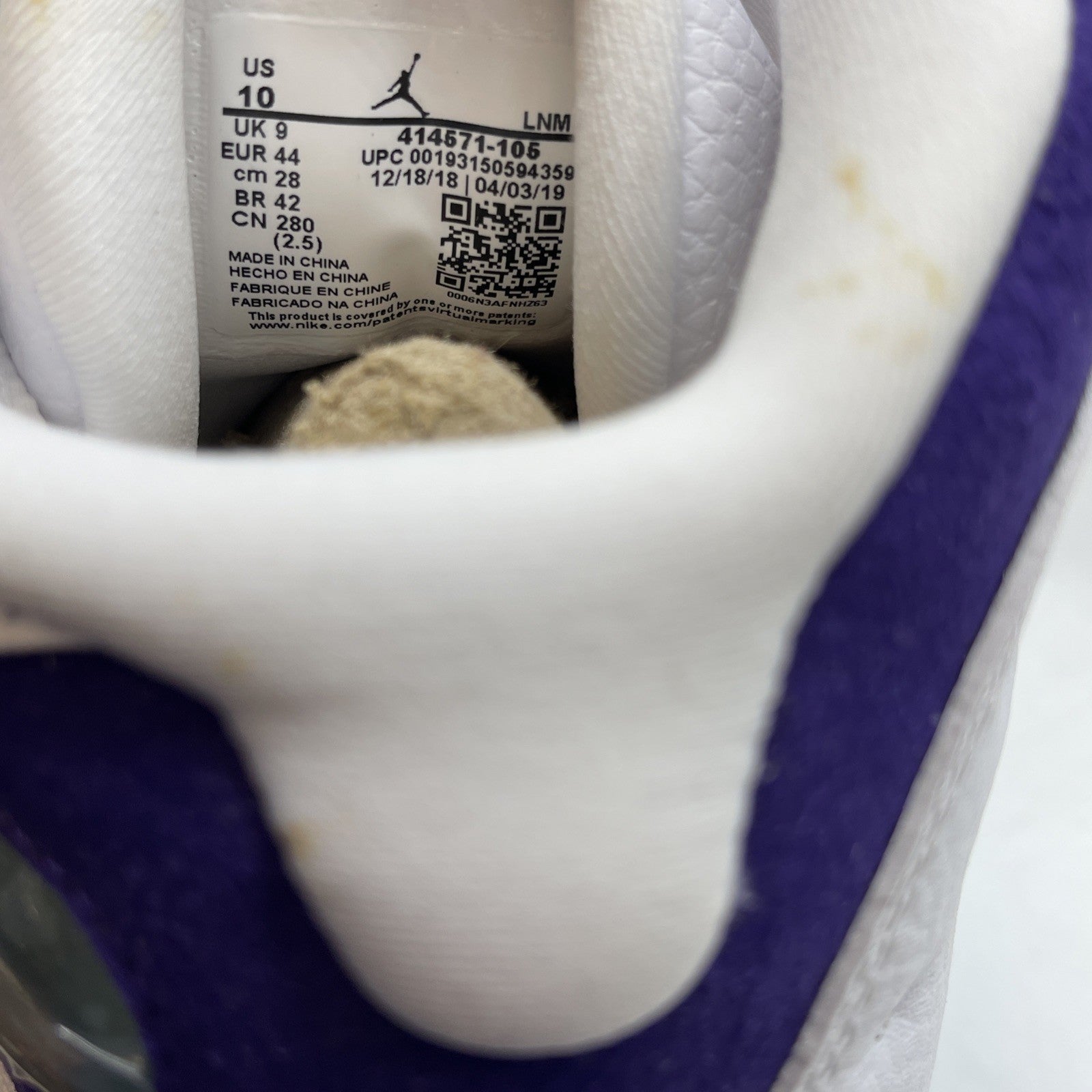 Size 10 - Air Jordan 13 Retro Lakers Purple White Suede Leather (414571-105)