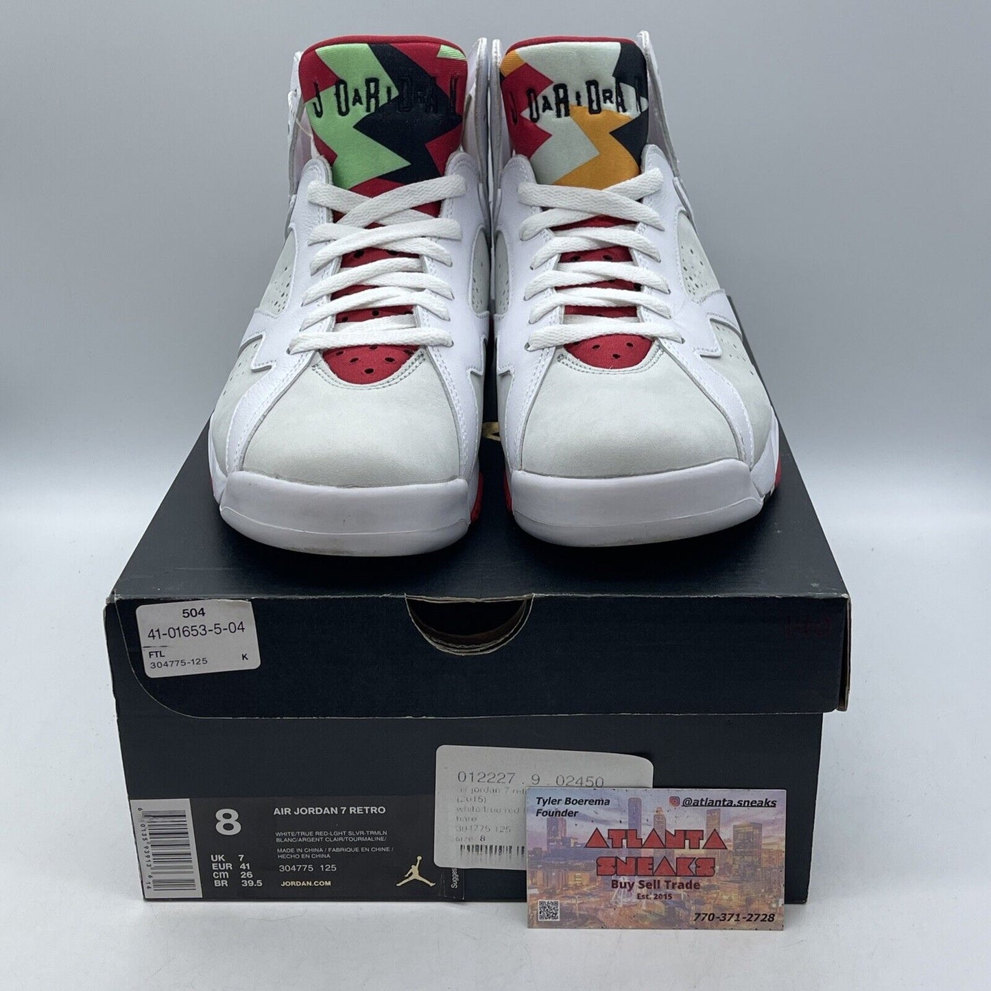 Size 8 - Air Jordan 7 Retro 2015 Hare White Leather Suede Red Green (304775-125)