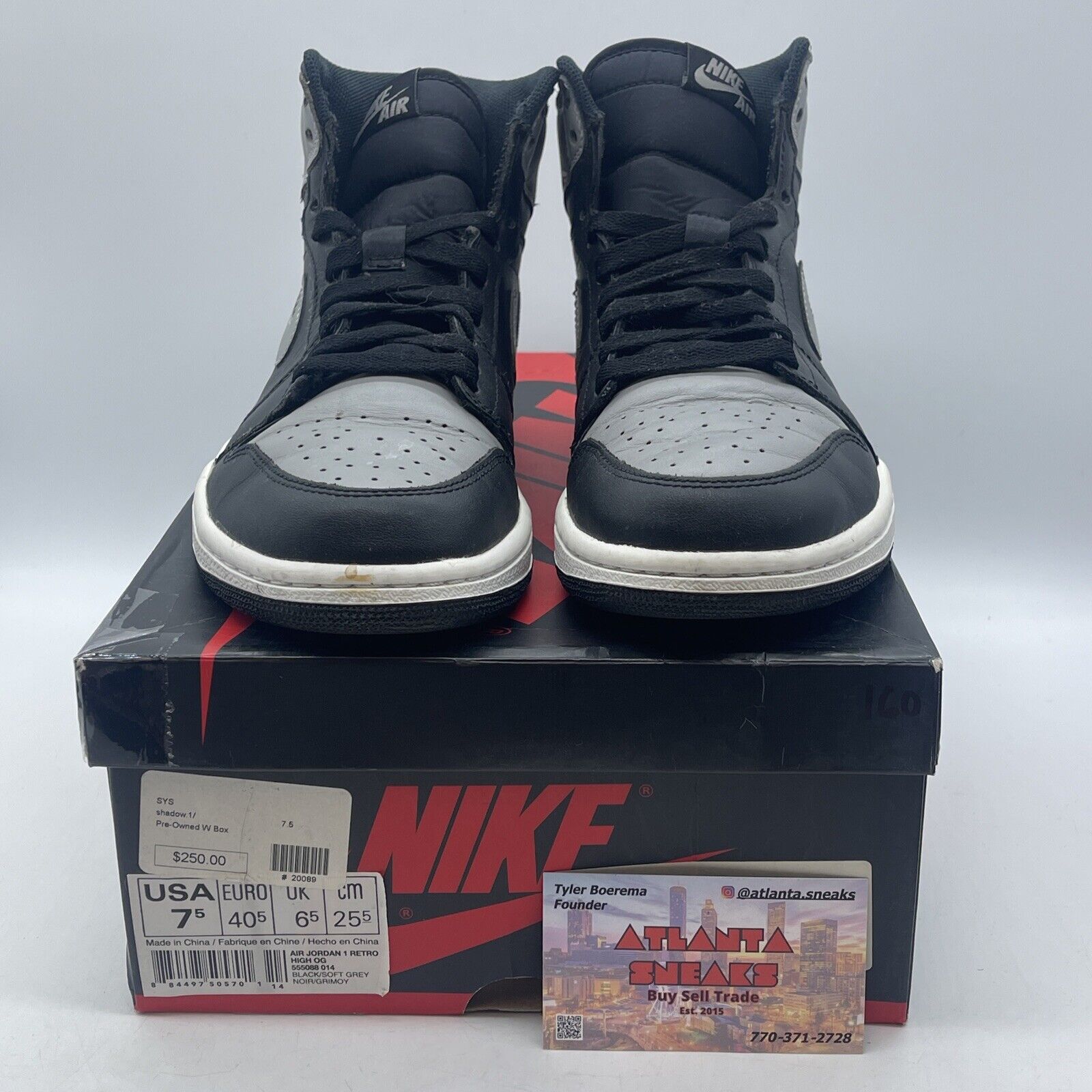 Size 7.5 - Air Jordan 1 Retro 2013 High Shadow Grey Black Leather (555088-014)