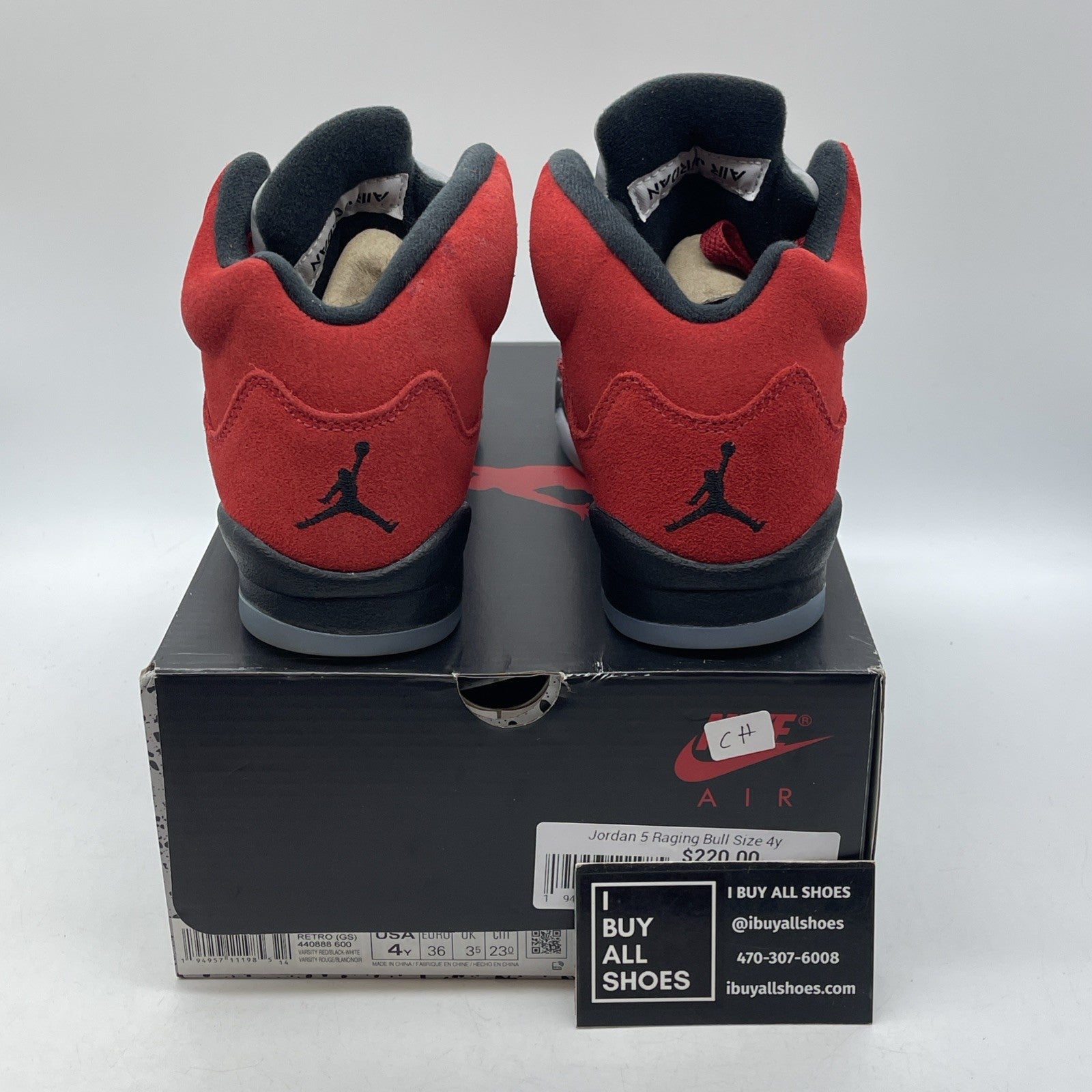 Size 4 - Jordan 5 Retro Mid Raging Bull Red Black Suede (440888-600)