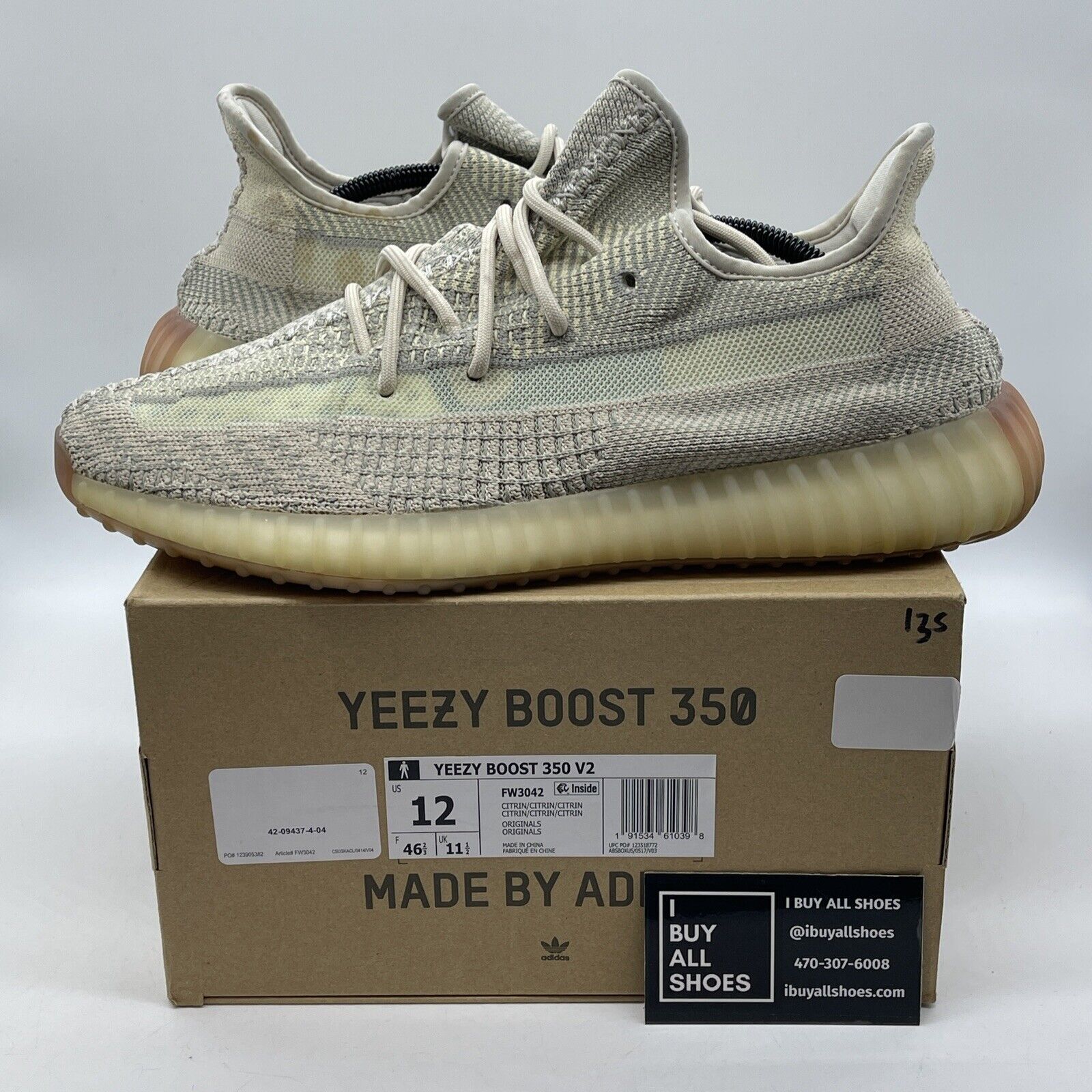 Size 12 - Yeezy Boost 350 V2 Citrin Non-Reflective Blue White Suede (FW3042)