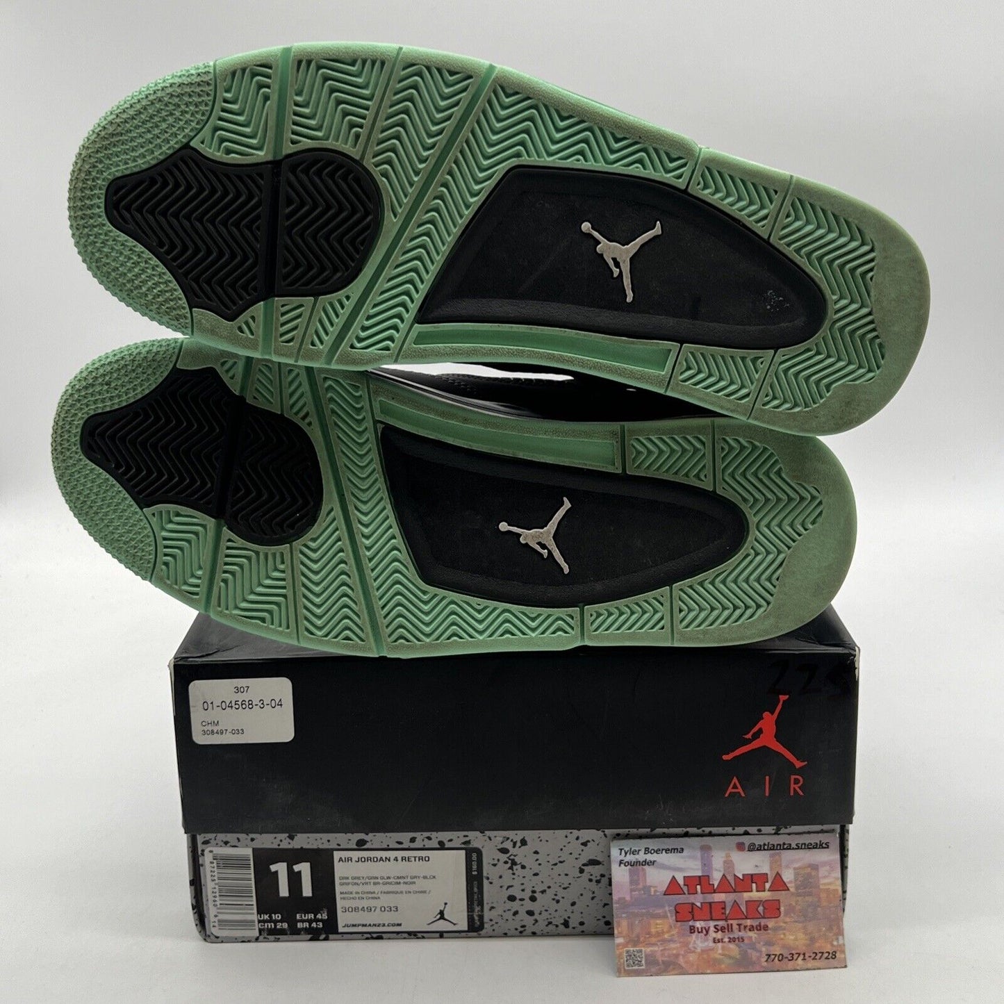 Size 11 - Jordan 4 Retro Green Glow 2013 Grey White Black Suede (308497-033)