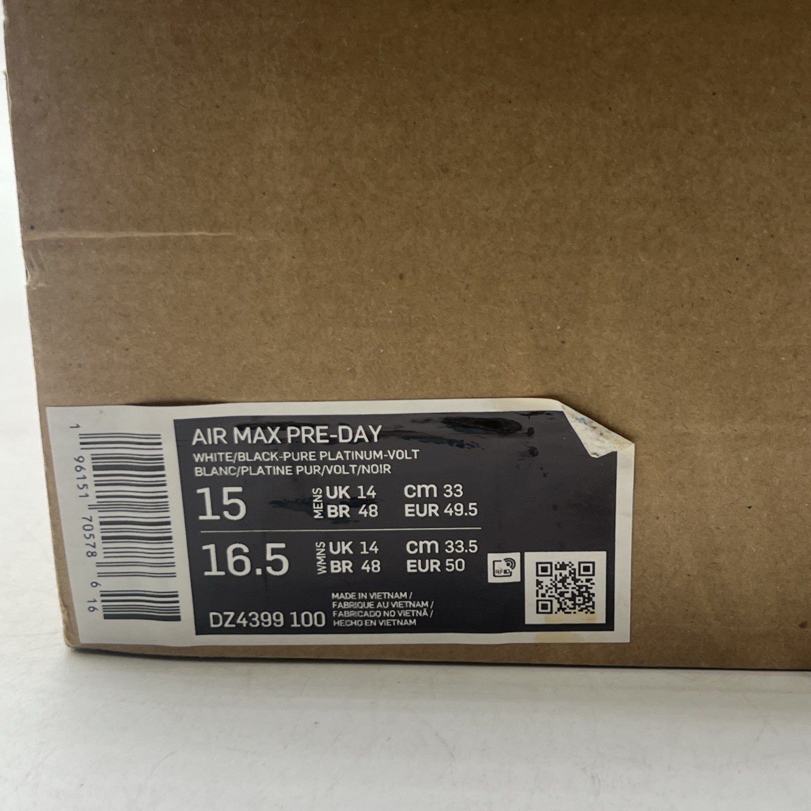 Size 15 - Nike Air Max Pre-Day White Pure Platinum Volt (DZ4399-100)