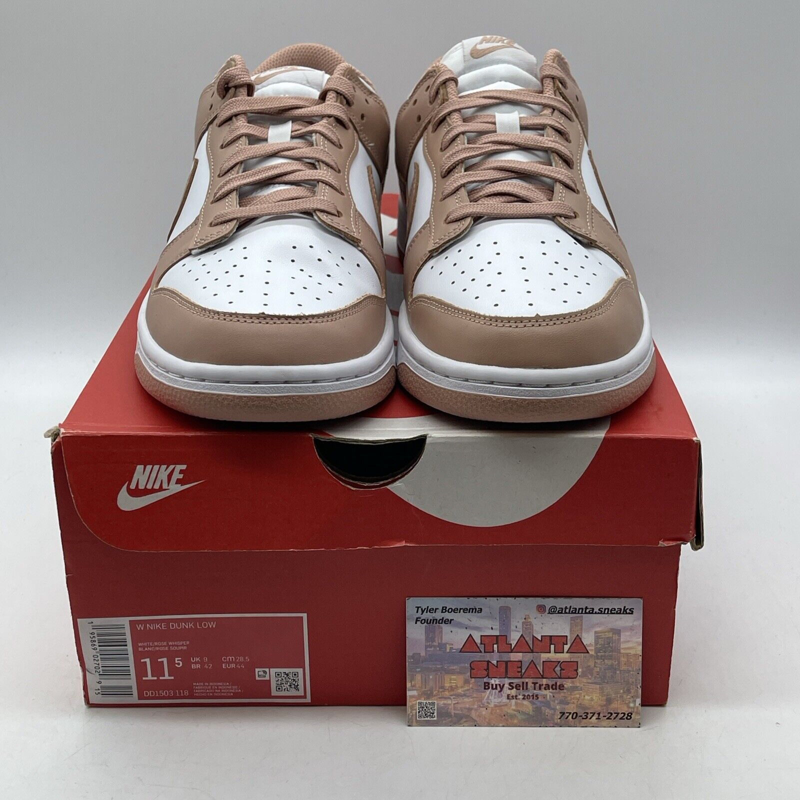 Size 11.5W - Nike Dunk Low Rose Whisper Pink White Leather (DD1503-118)