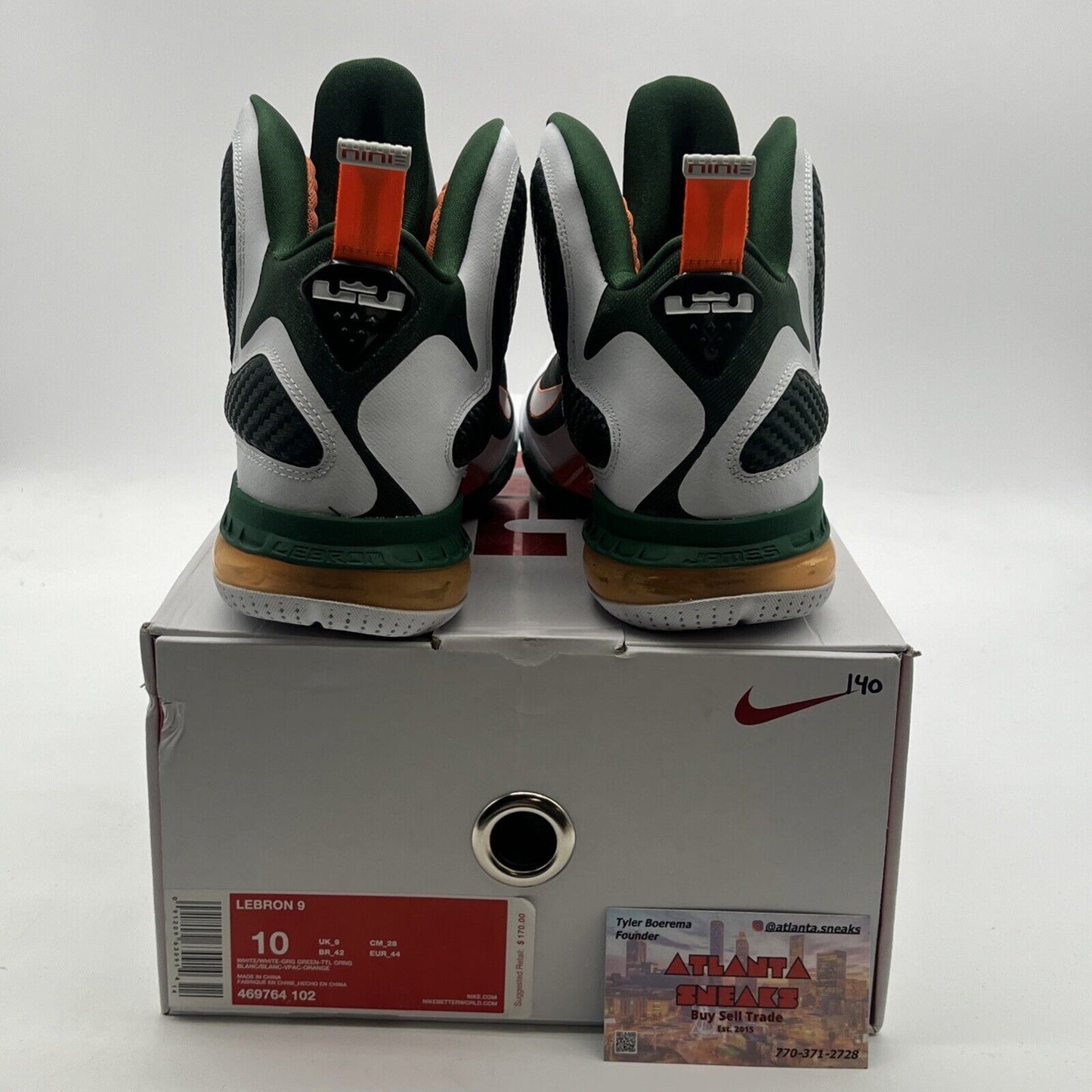 Size 10 - Nike LeBron 9 Miami Hurricanes (469764-102)