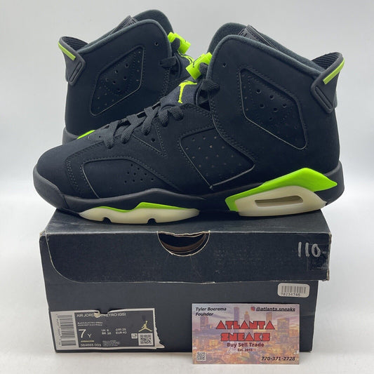 Size 7Y (GS) - Jordan 6 Retro Mid Electric Green Black Suede (384665-003)