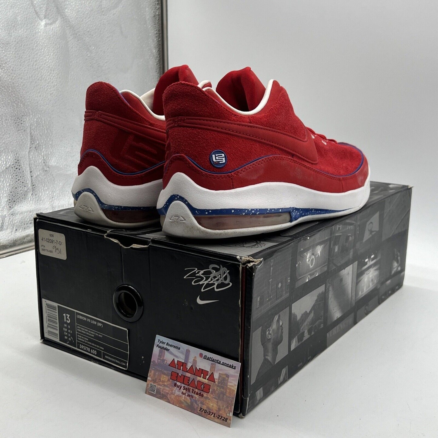 Size 13 - Nike LeBron 7 Low Rumor Red Blue White Suede (395778-600)