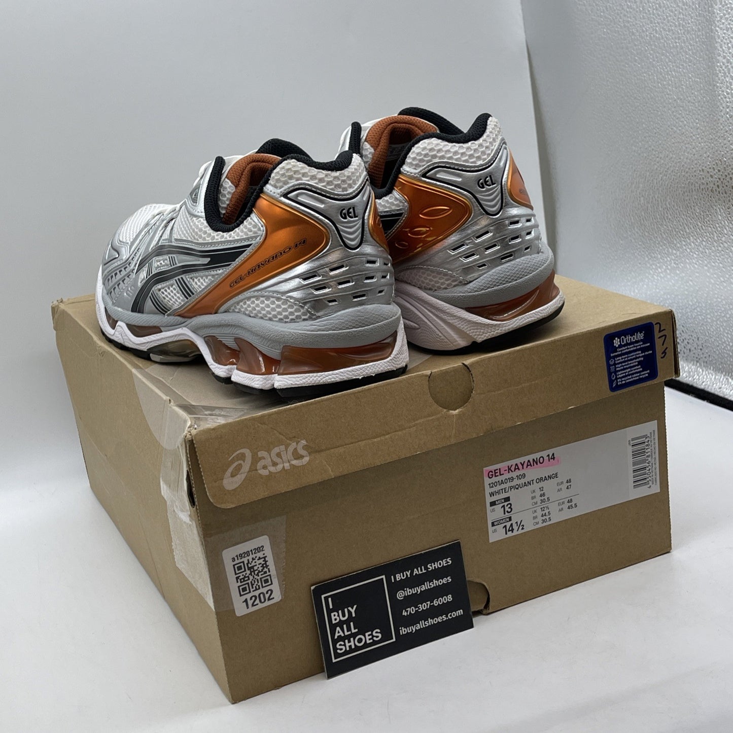 Size 13 - ASICS GEL-Kayano 14 White Piquant Orange (1201A019-109)