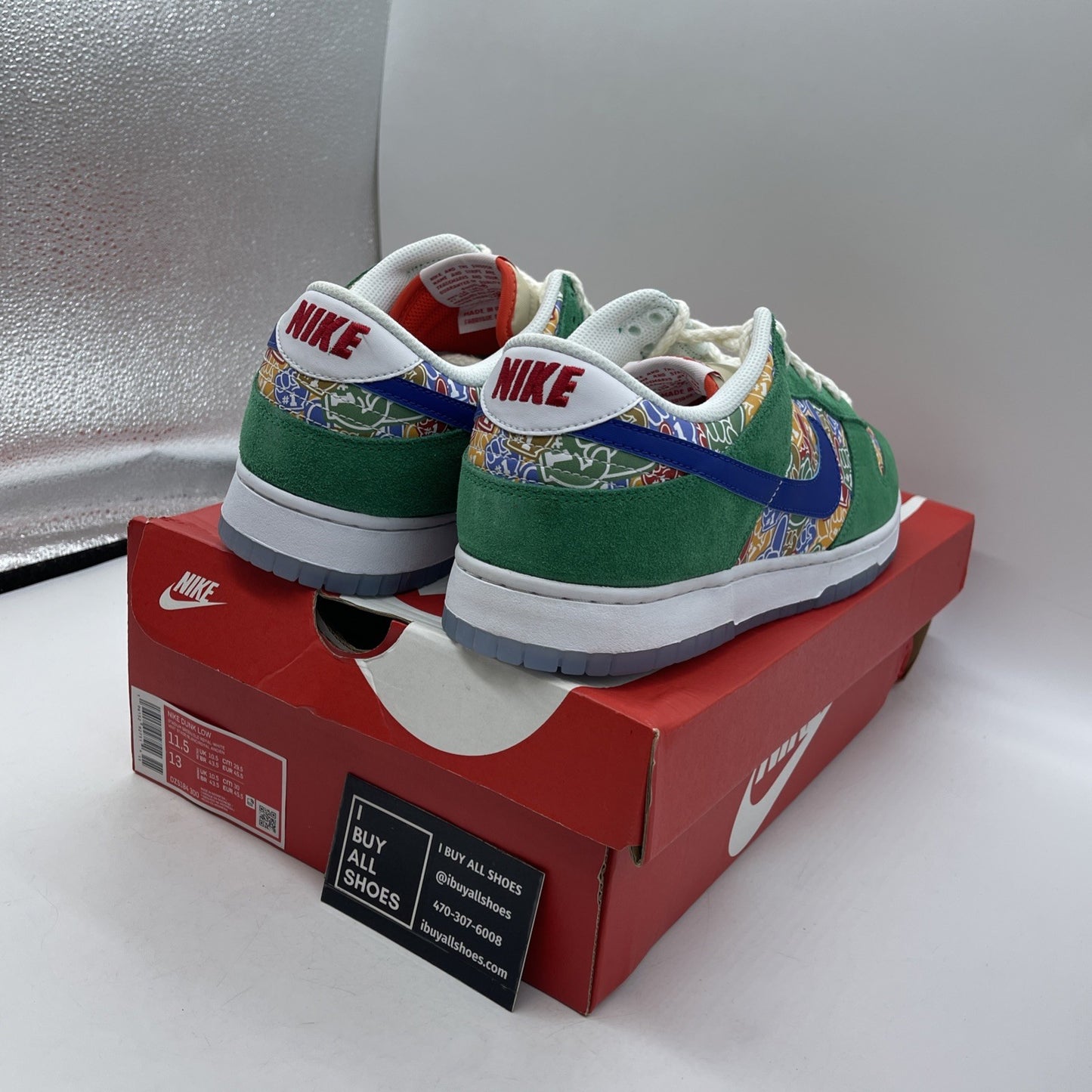 Size 11.5 - Nike Dunk Low Foam Finger Green Suede Lethe (DZ5184-300)