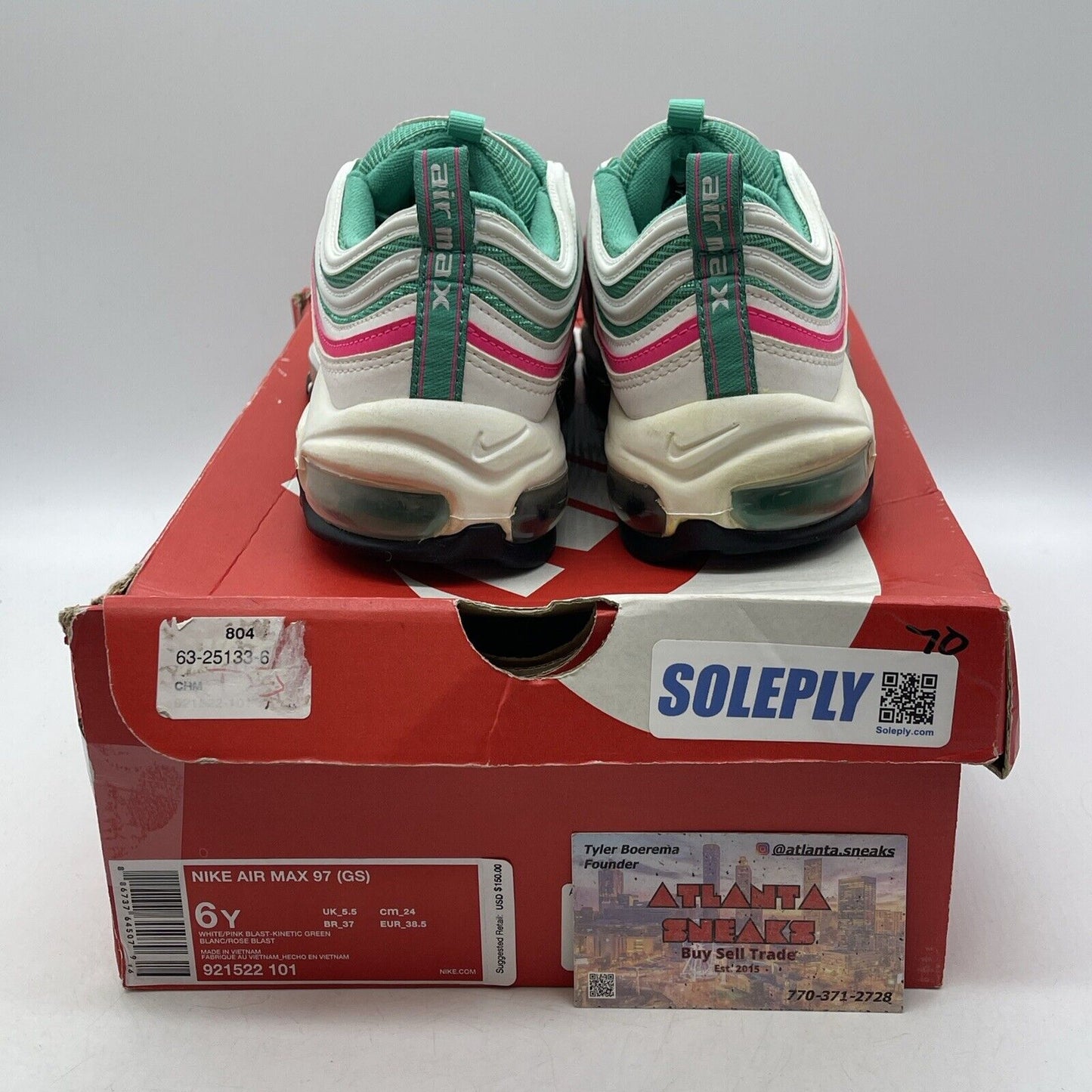 Size 6Y (GS) - Nike Air Max 97 Low South Beach  Green Pink White (921522-101)