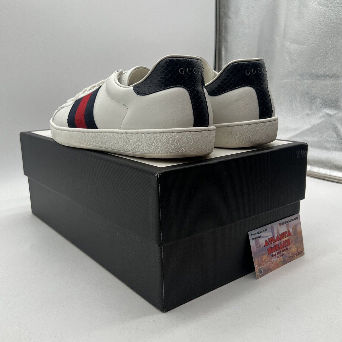 Size 8.5 - Gucci Ace White Blue Red W Leather (387993-02JR0-9072)