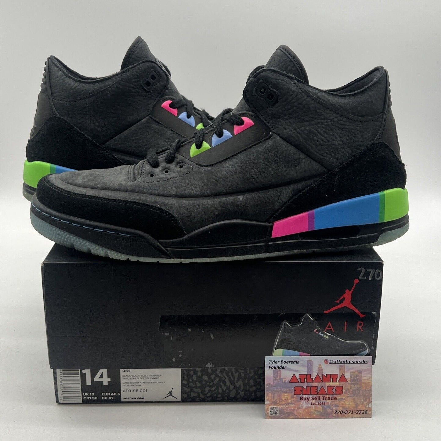 Size 14 - Air Jordan 3 Retro SE Quai 54 2018 Black Pink Green Icey (AT9195-001)