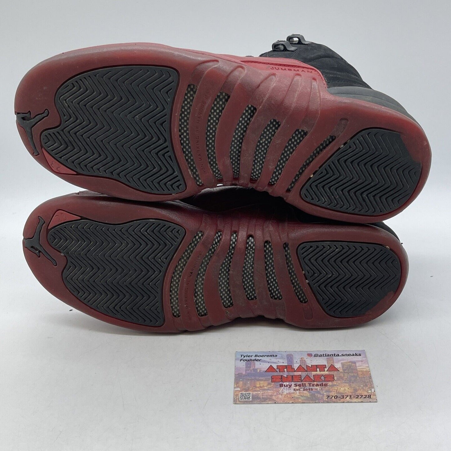 Size 6.5Y GS) - Jordan 12 Retro 2009 Mid Flu Game Black Suede Red (153265-065)