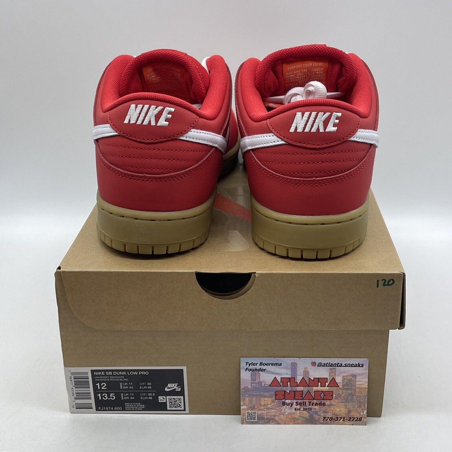 Size 12 - Dunk Low Pro SB University Red Gum White Suede (FJ1674-600)