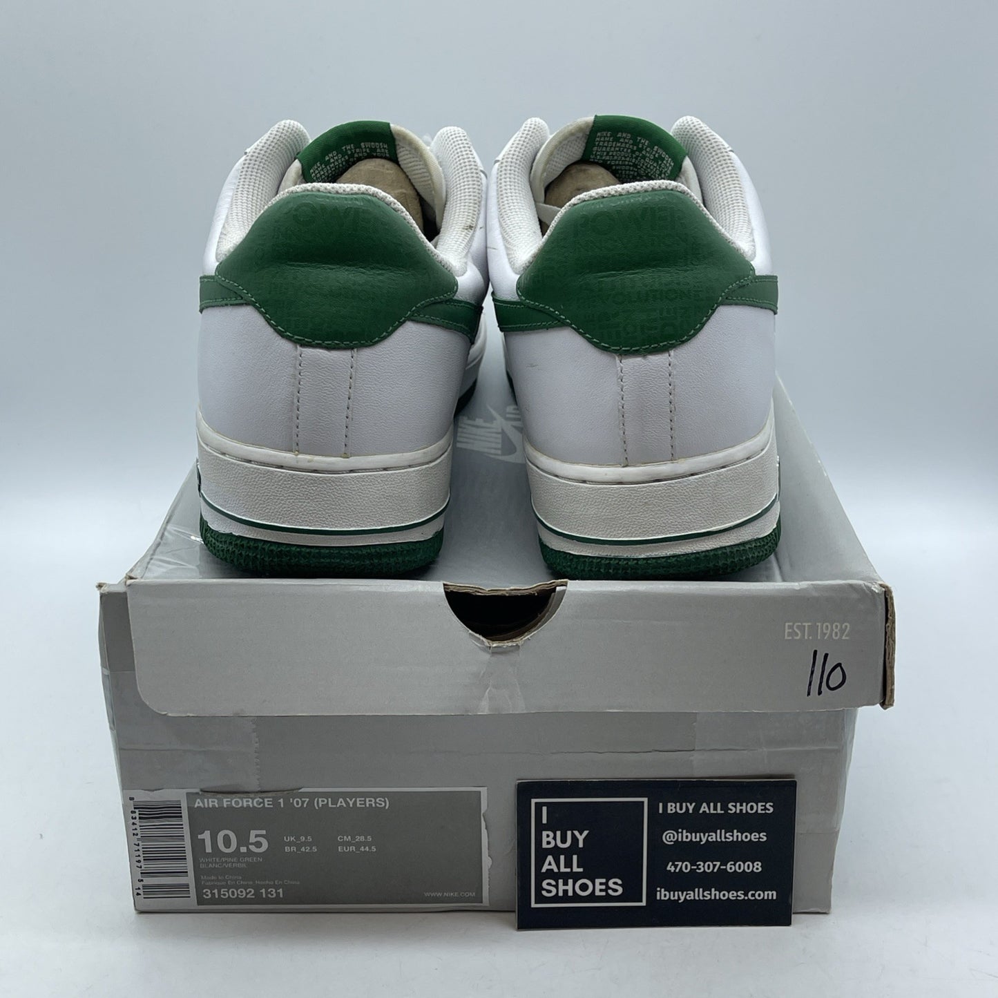 Size 10.5 - Nike Air Force 1'07 Players Green White Leather (315092-131)