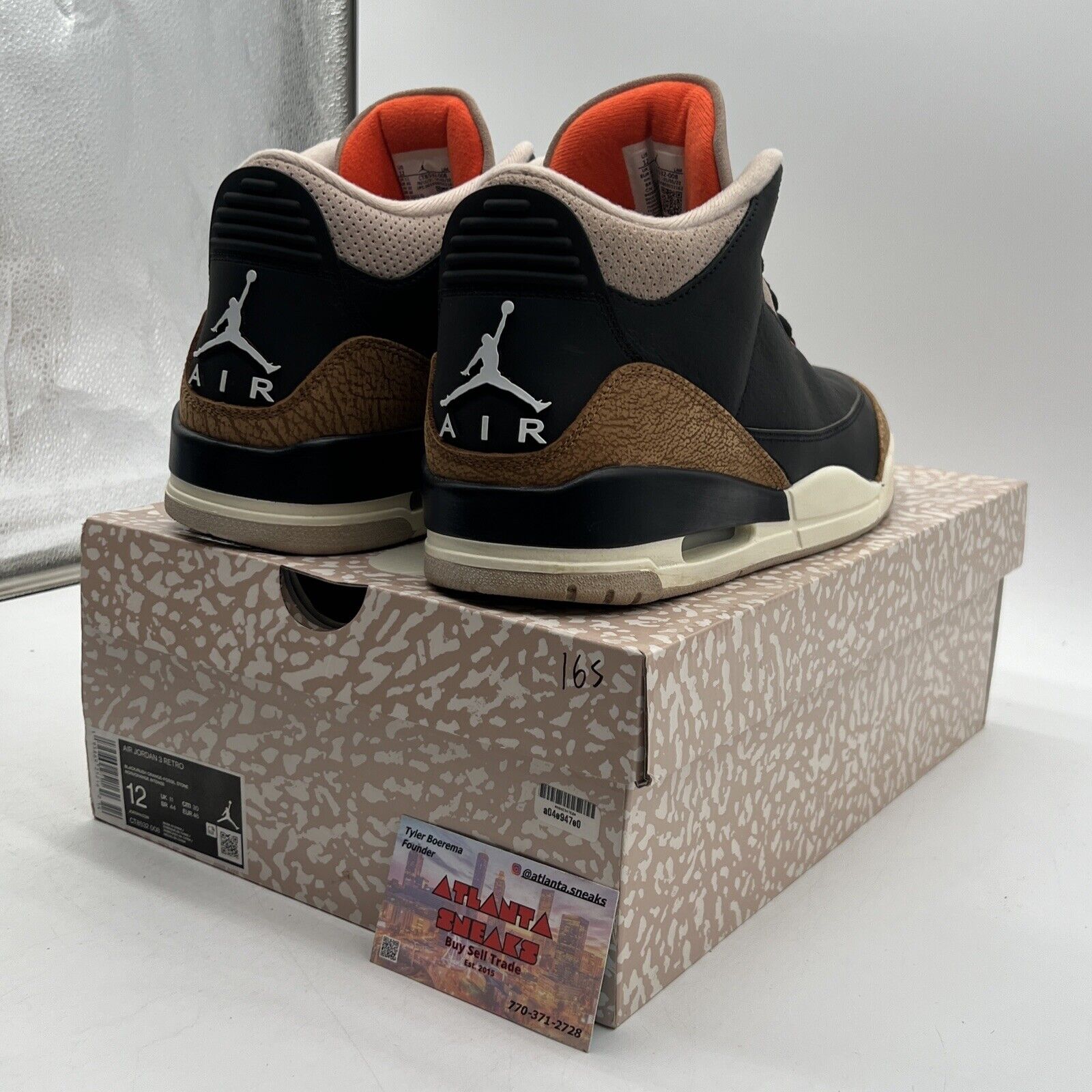 Size 12 - Jordan 3 Retro Mid Desert Elephant Black Leather White (CT8532-008)