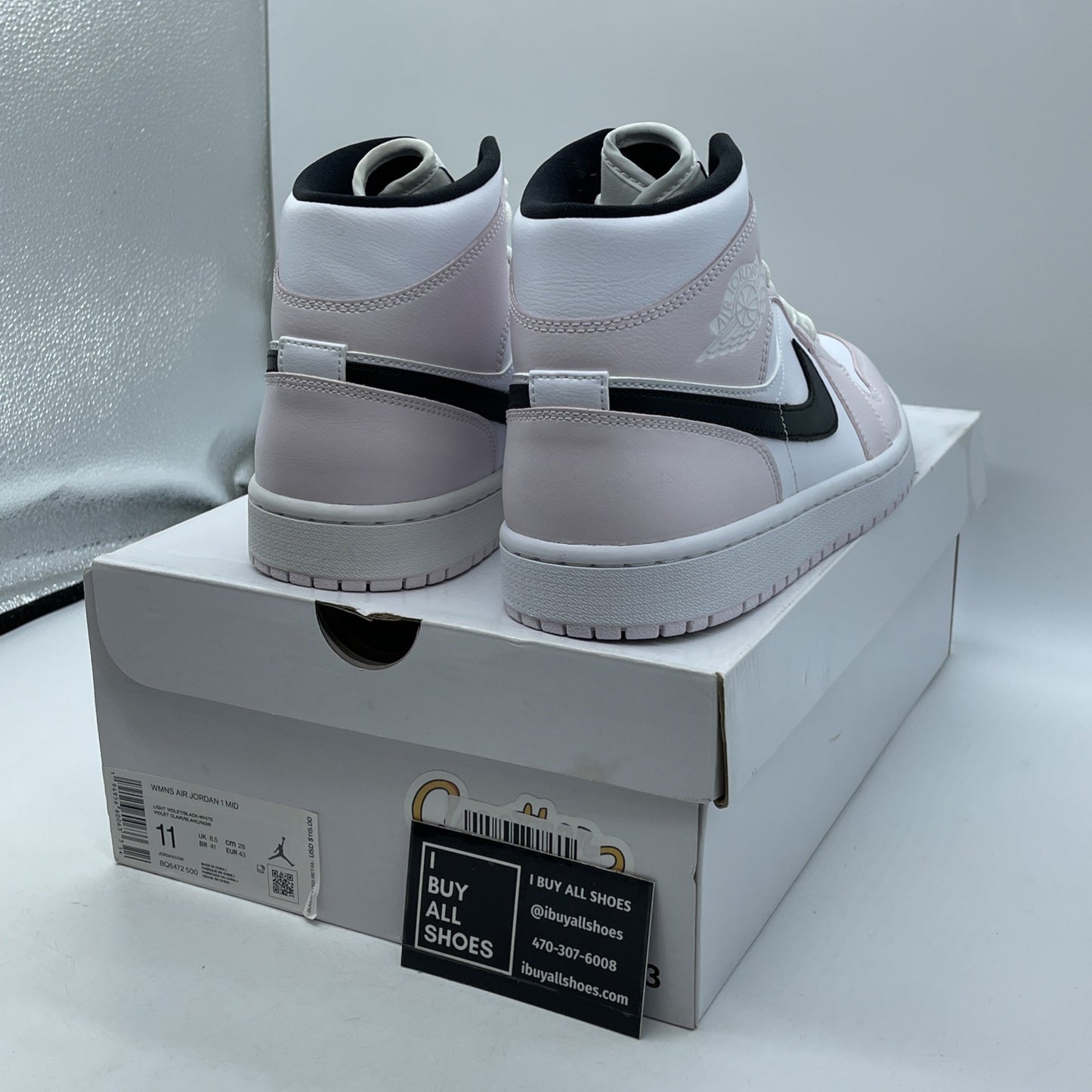 Size 11W - Air Jordan 1 Mid Barely Rose White Black Leather (BQ6472-500)