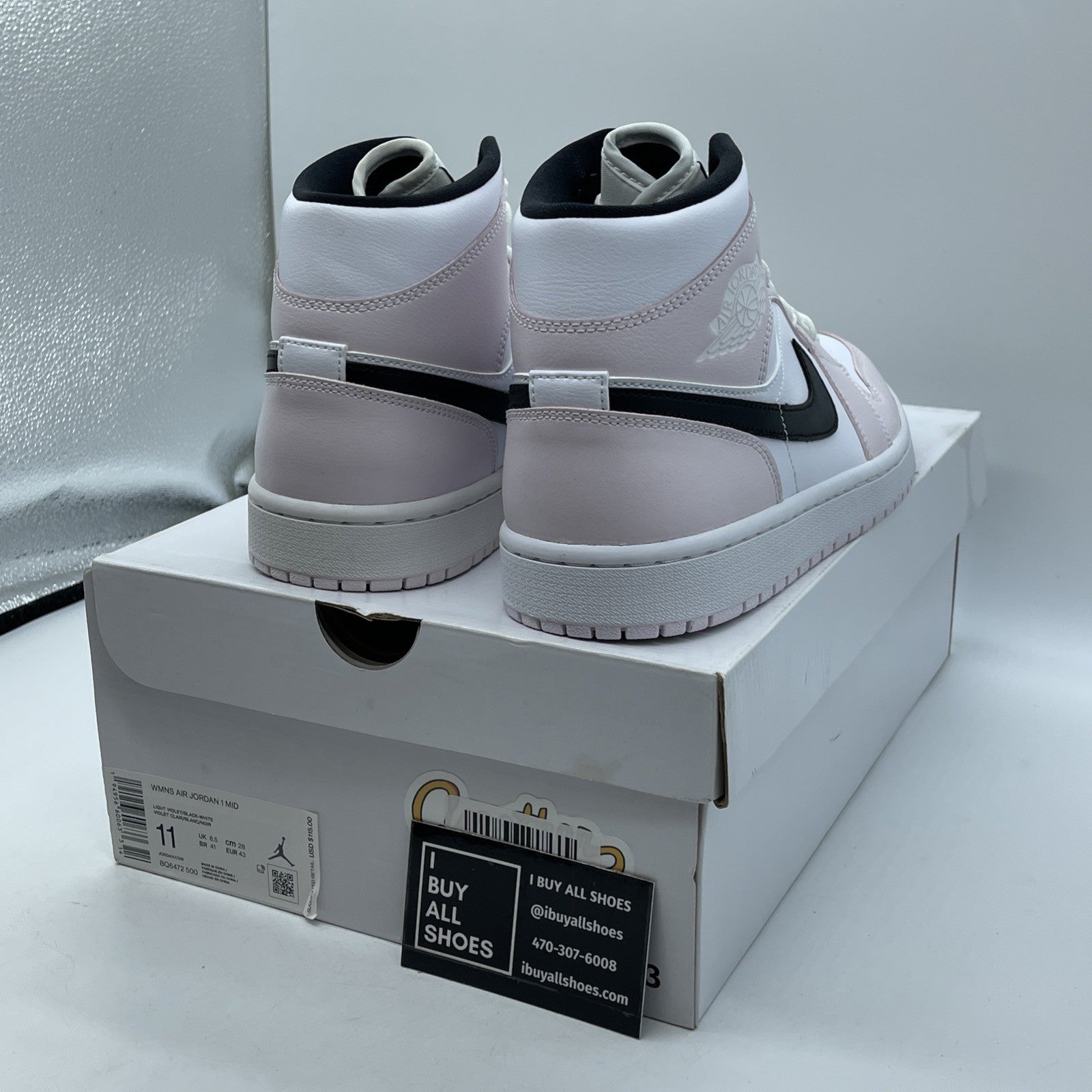 Size 11W - Air Jordan 1 Mid Barely Rose White Black Leather (BQ6472-500)