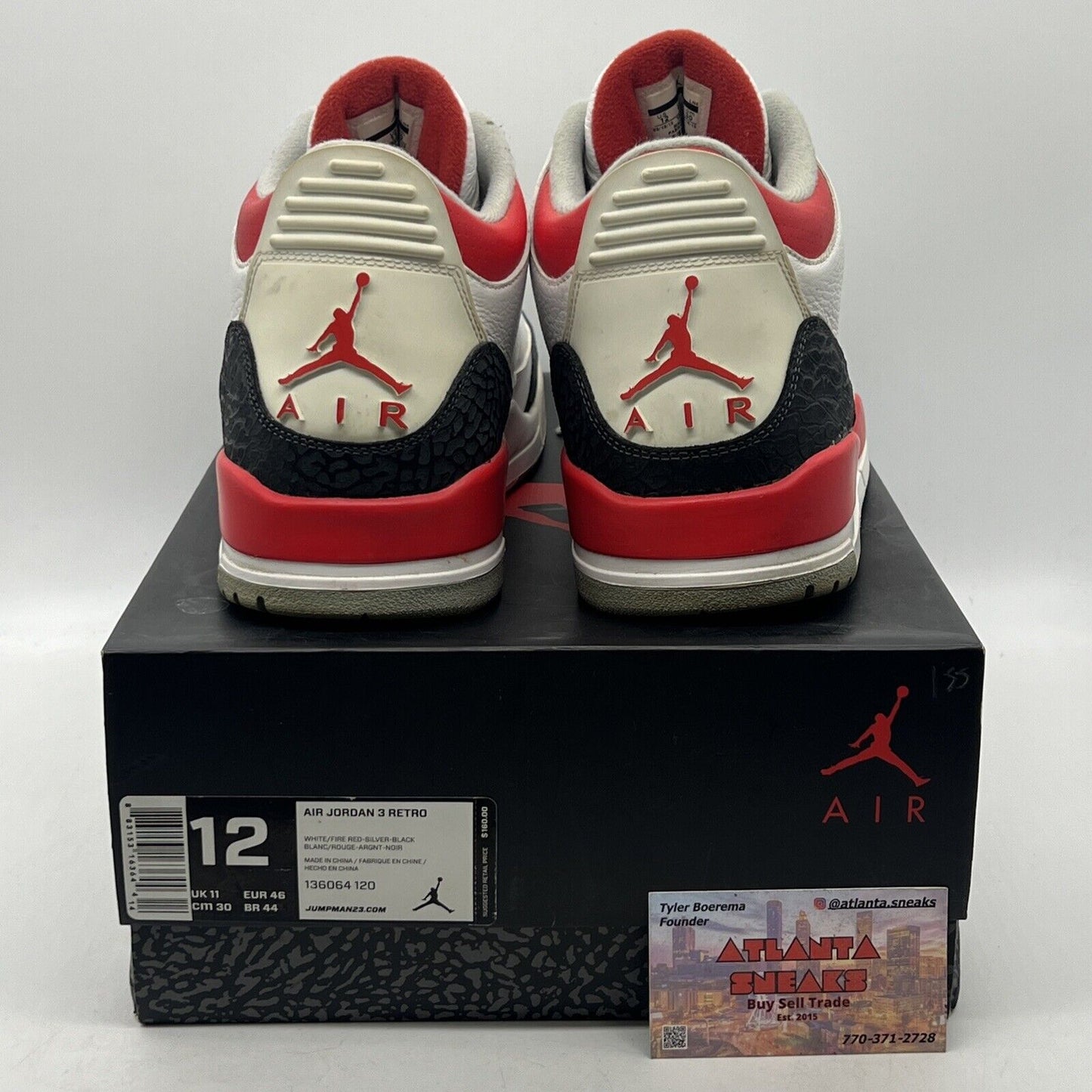 Size 12 - Air Jordan 3 Retro 2013 Fire Red White Black Leather (136064-120)