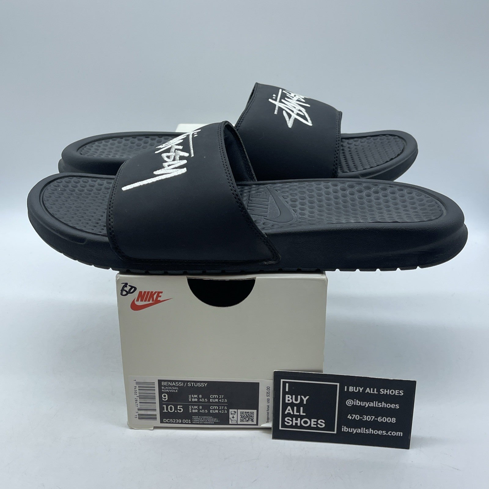 Size 9 - Nike x Stussy Benassi Slide Black Suede Rubber (DC5239-001)