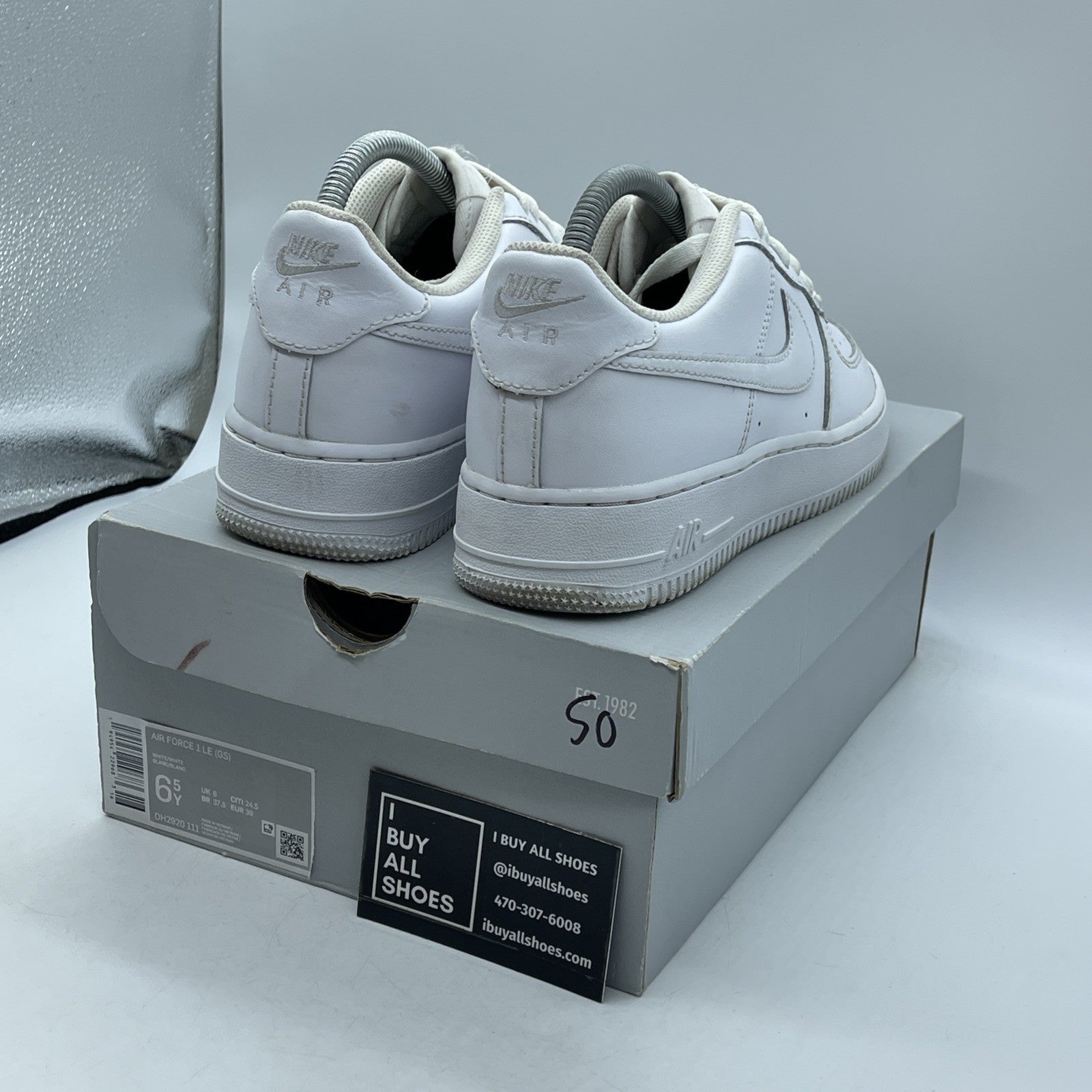 Size 6.5Y (GS) - Nike Air Force 1 LE Low Triple White Leather (DH2920-111)