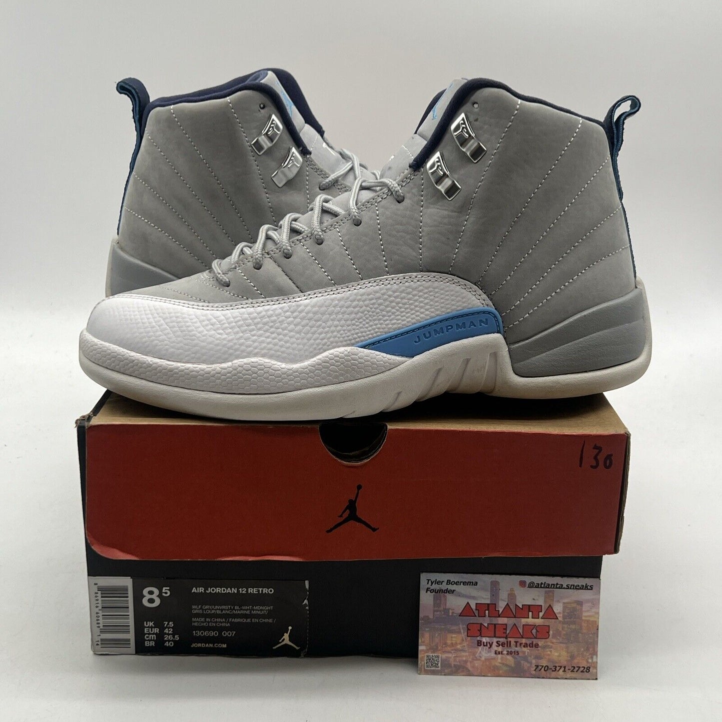 Size 8.5 - Air Jordan 12 Retro Grey University Blue Suede Leather (130690-007)