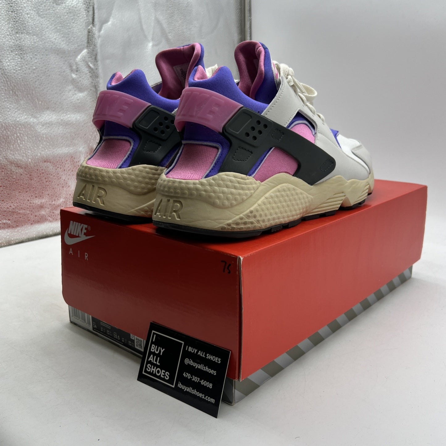Size 14 -Nike Air Huarache Run PRM Playful Pink Blue Joy Sail White (FB9697-001)