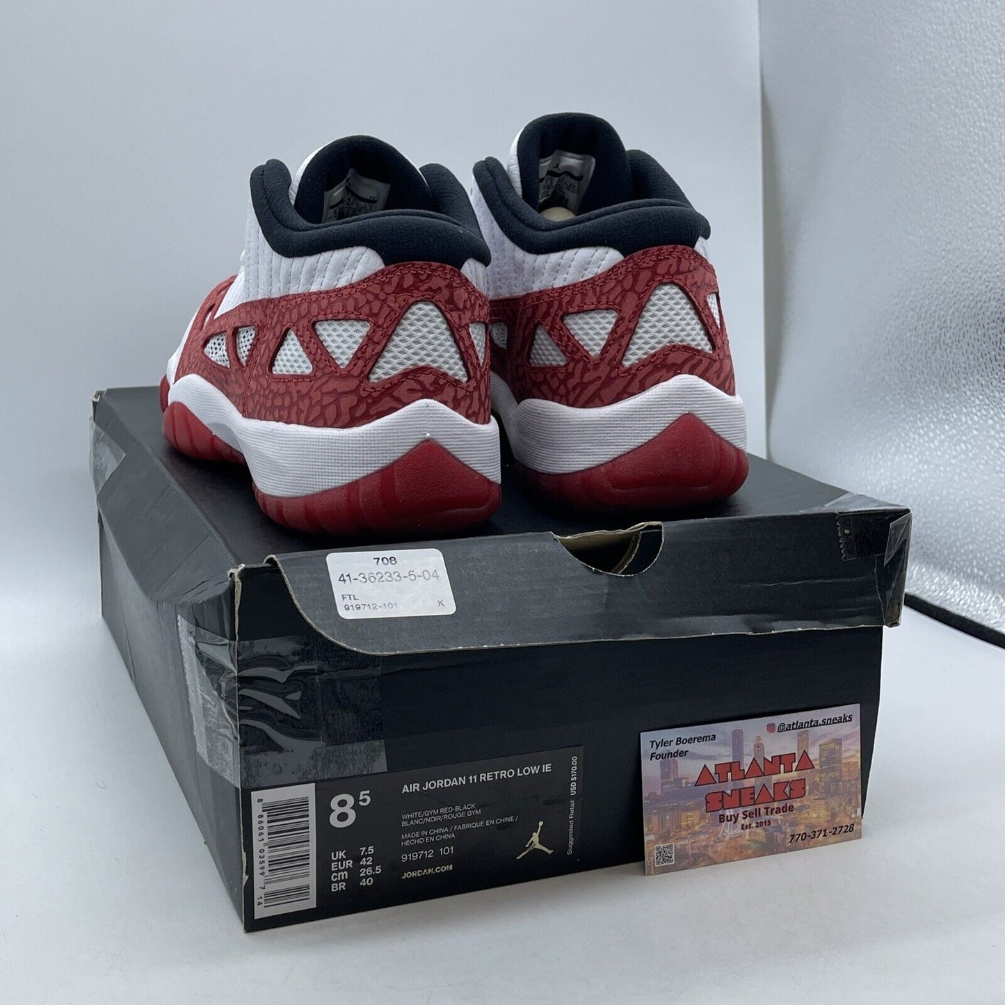 Size 8.5 - Air Jordan 11 Retro IE Low Gym Red Suede White Leather (919712-101)