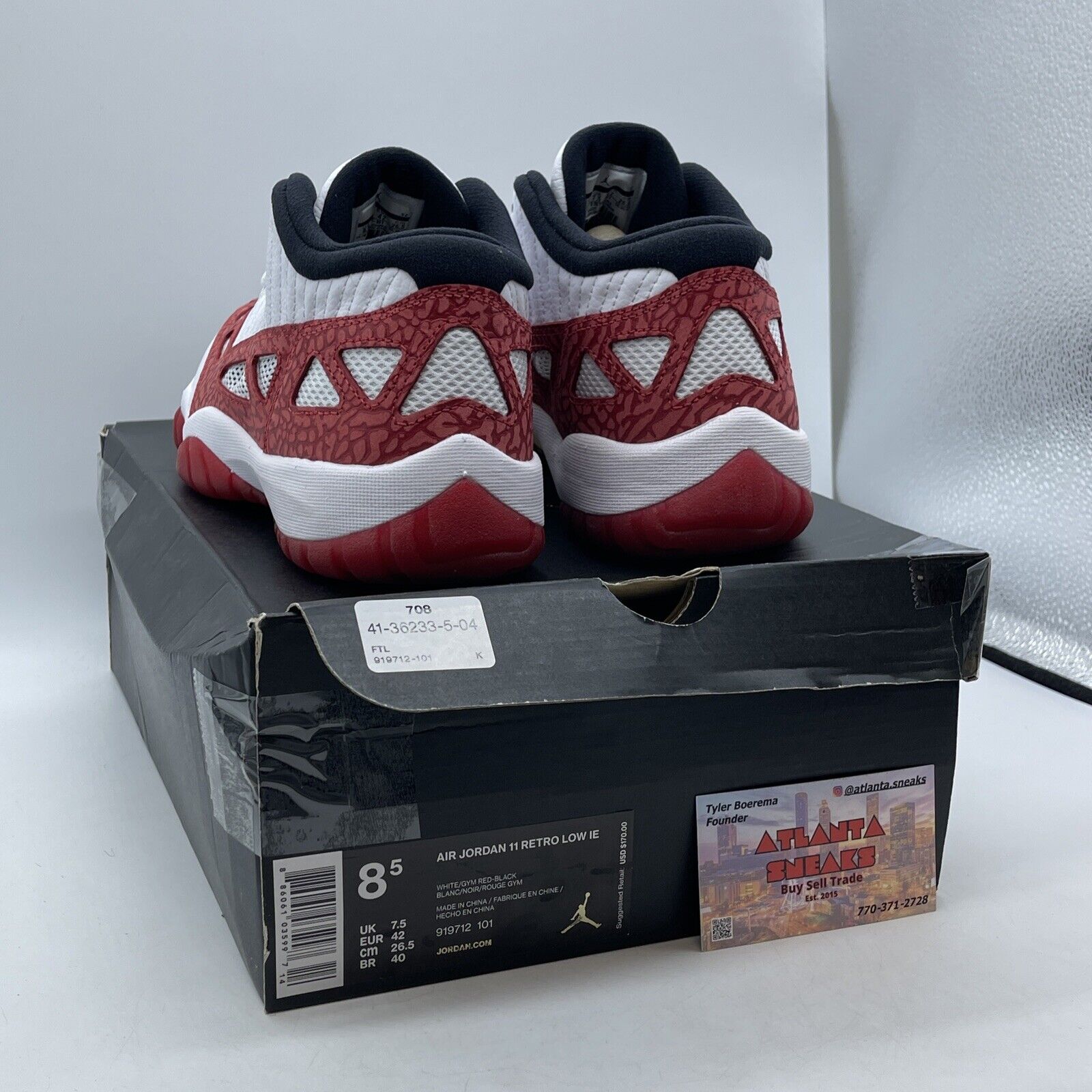Size 8.5 - Air Jordan 11 Retro IE Low Gym Red Suede White Leather (919712-101)