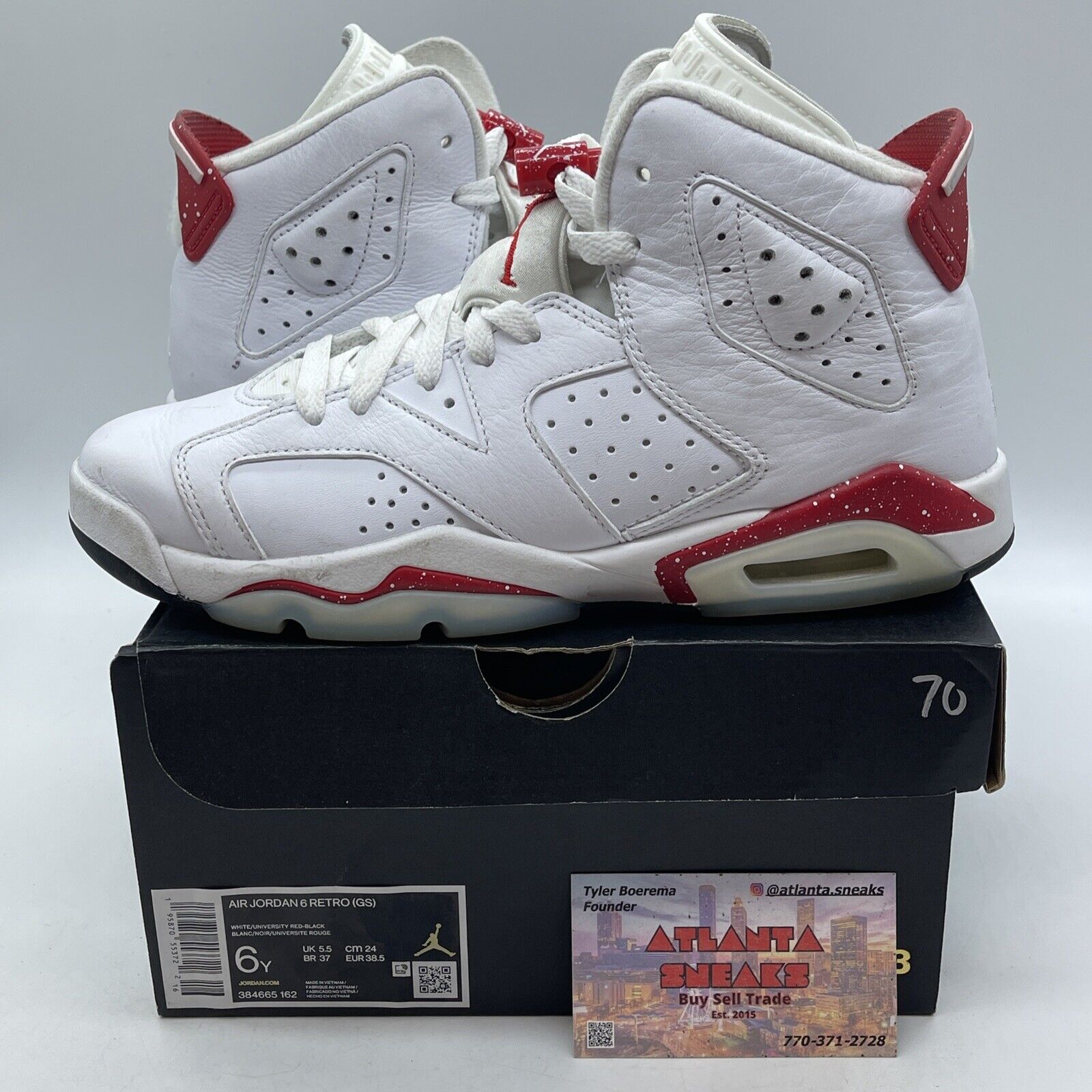 Size 6Y (GS) - Jordan 6 Retro Sample Mid Red Oreo White Leather (384665-162)